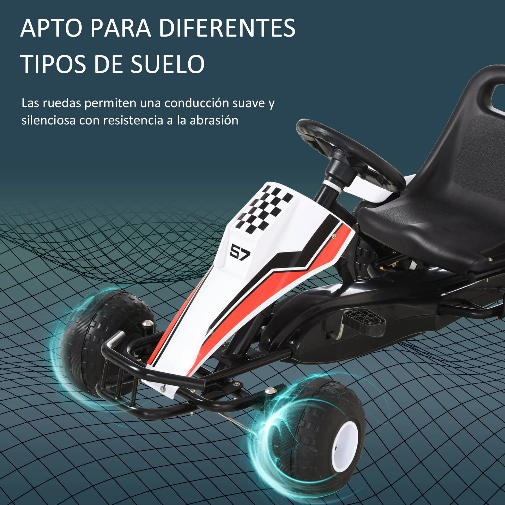 HOMCOM Go Kart a Pedales para Niños de +3 Años Coche de Pedales Infantil con Asiento Ajustable y Freno de Mano 104x66x57 cm Blanco y Negro