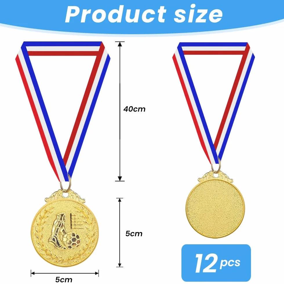 Medallas Futbol Niños Personalizadas con Cintas Cuello, Medallas Deportivas Oro para Ganador, Regalo Fiesta Deporte Infantil Adultos