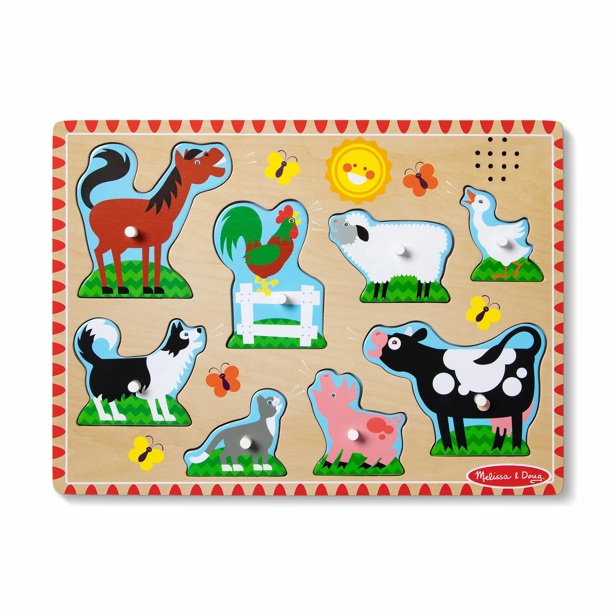 MELISSA & DOUG Puzzle 2 Años Animales de la Granja con Sonidos, Rompecabezas de Madera Niños 2 Años+
