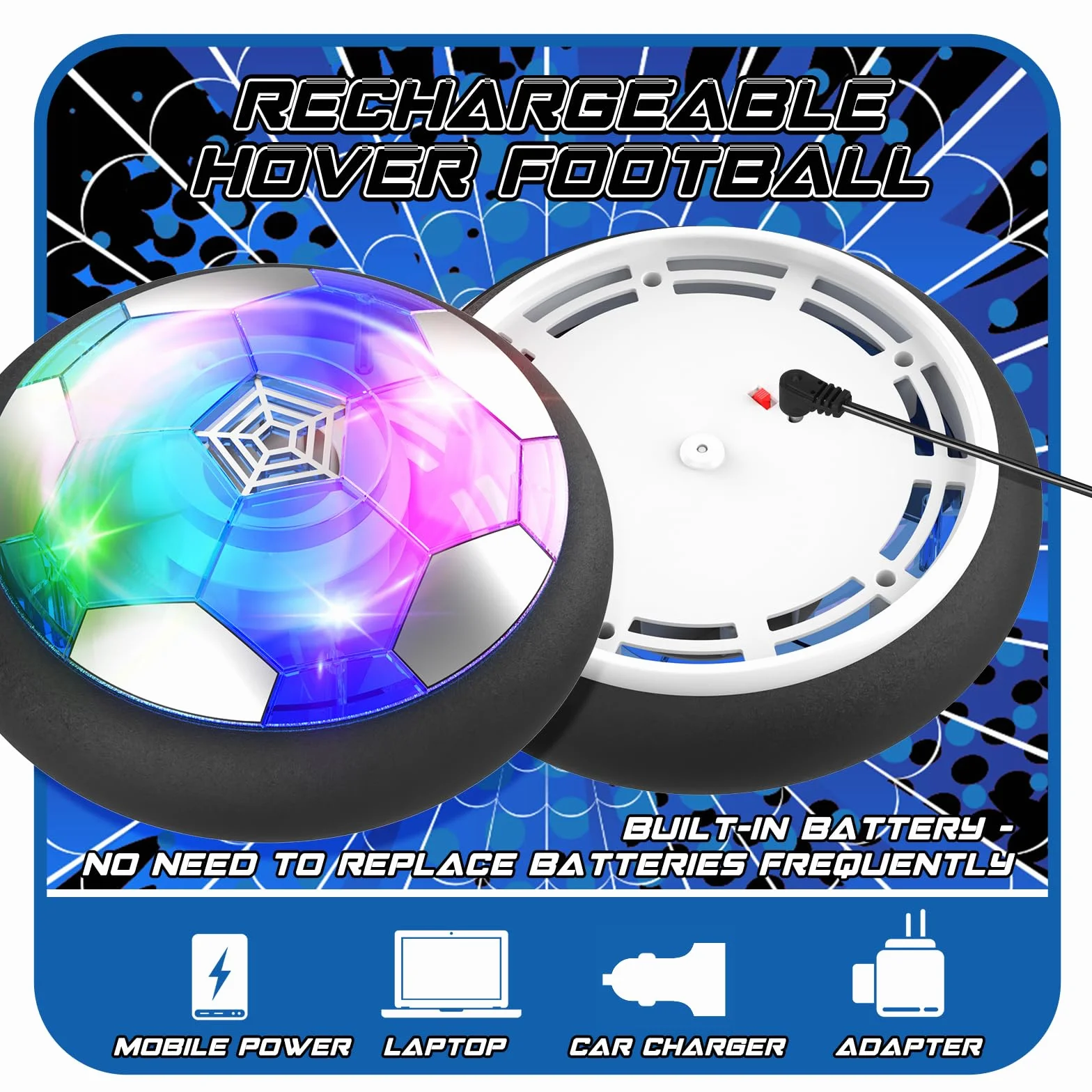 Buoeuik Balón Fútbol Flotante, Air Power Football Regalo Niño 3 4 5 6 7 8 9 Años Pelotas de Futbol Recargable Juegos Interactivos Air Hockey Soccer con Luces LED Juguetes para Niños Niñas