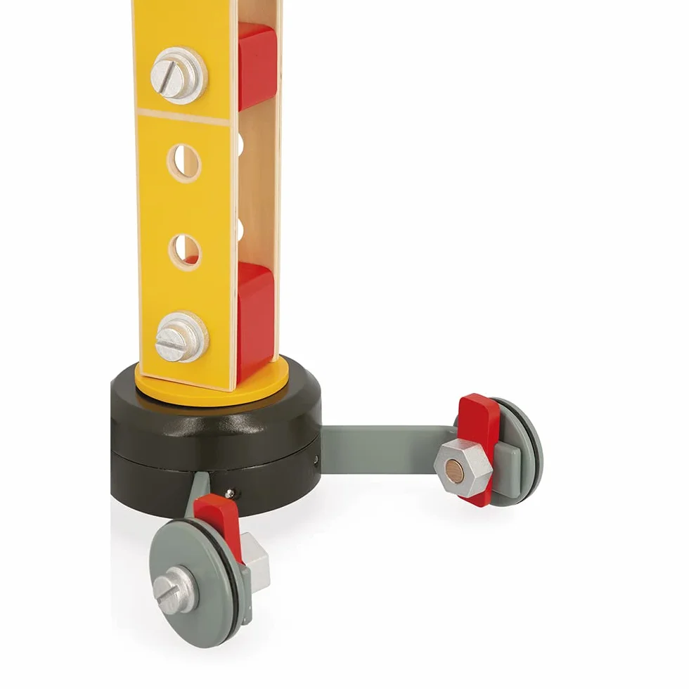 Janod - Grúa Grande de Madera 74 cm - Juguete de Imitación - Juego de Construcción - Rotación 360° y Móvil - 12 Accesorios - Certificado FSC - A Partir de 3 Años, J06468