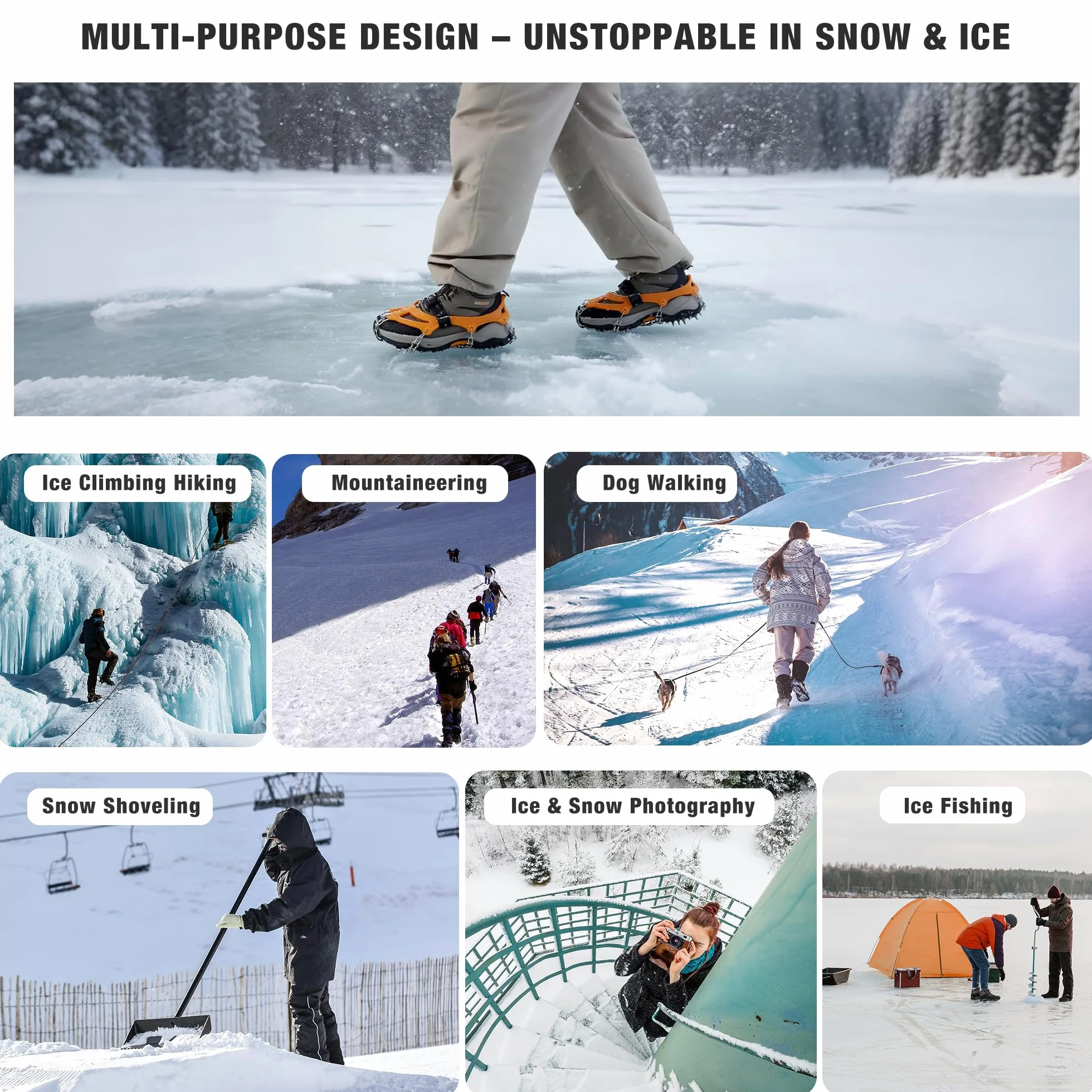 Unigear Crampones de Nieve Hielo 24 Puntas Acero Antideslizante para Cámping Alpinismo