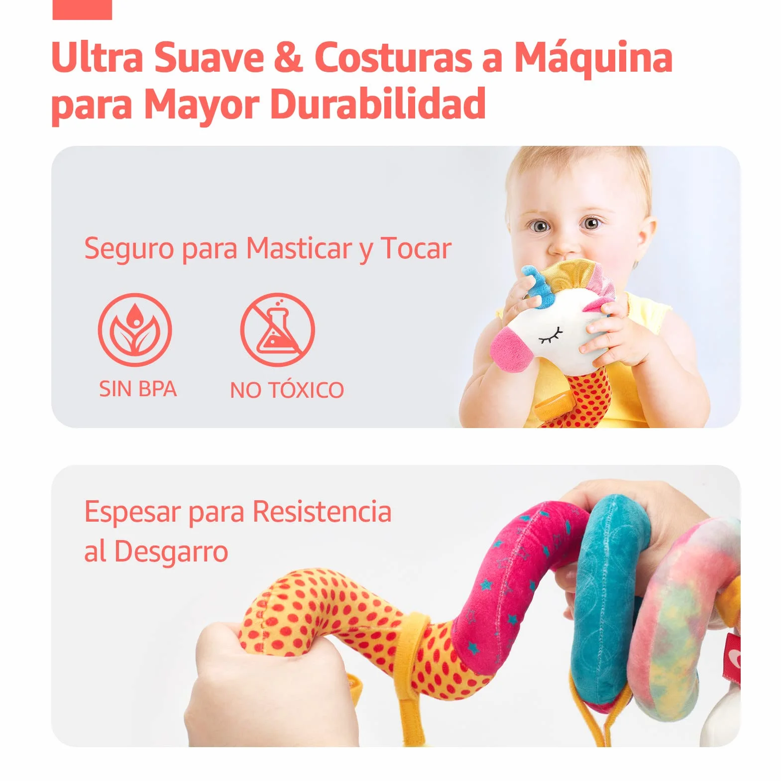 hahaland Colgantes para Cochecitos Juguetes Bebes 0 3 6 12 Meses, Espiral Actividades Juguetes Colgantes con Mordedor y Sonajero, Suave Peluches para Bebes Niños y Niñas Regalos Originales