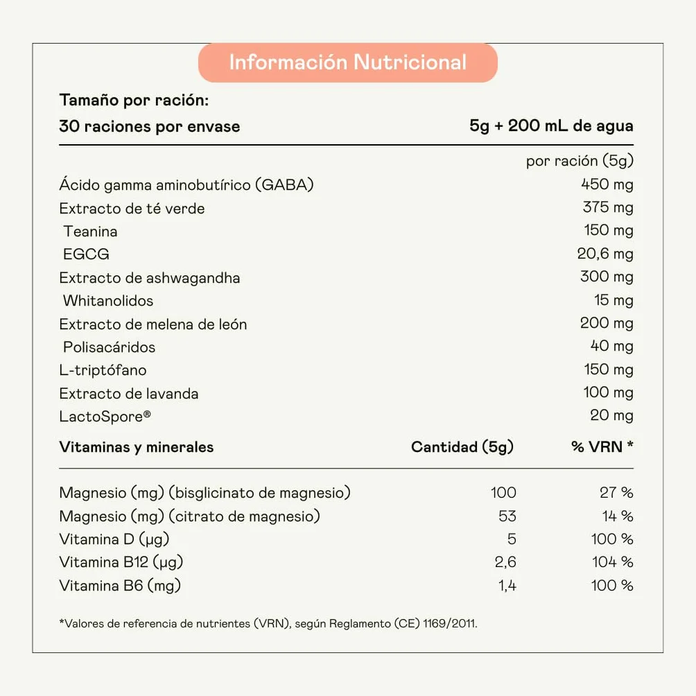 Magnesio Bisglicinato con Ashwagandha, L-Teanina y GABA Complemento Alimenticio 30 Dosis Sabor Sandía