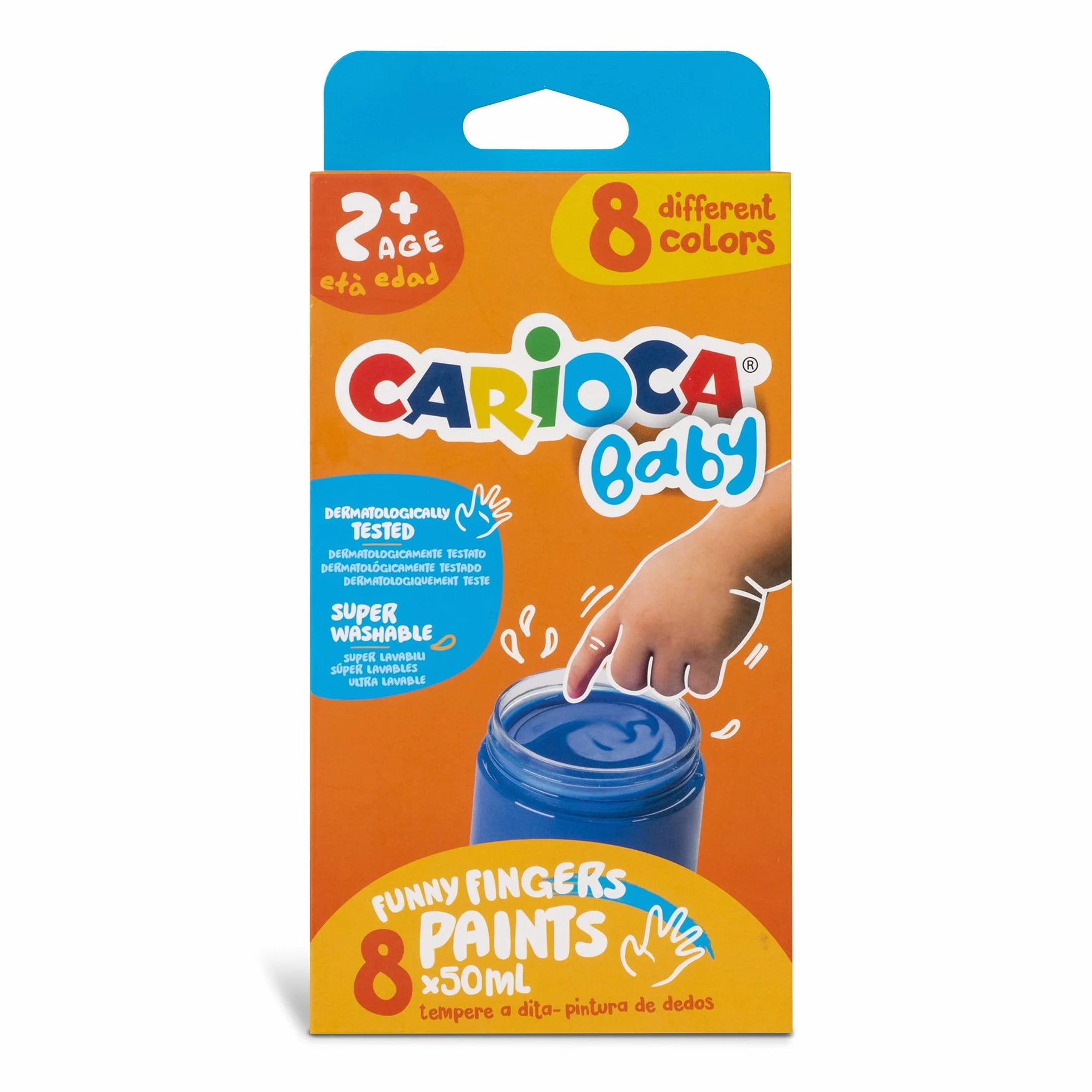 Carioca Pintura de dedos para bebé 2+| Caja con 8 témperas Baby pensanda para los más pequeños que no utilizan pincel | No tóxicas y sin olor | 8 colores en vasitos de 50 ml