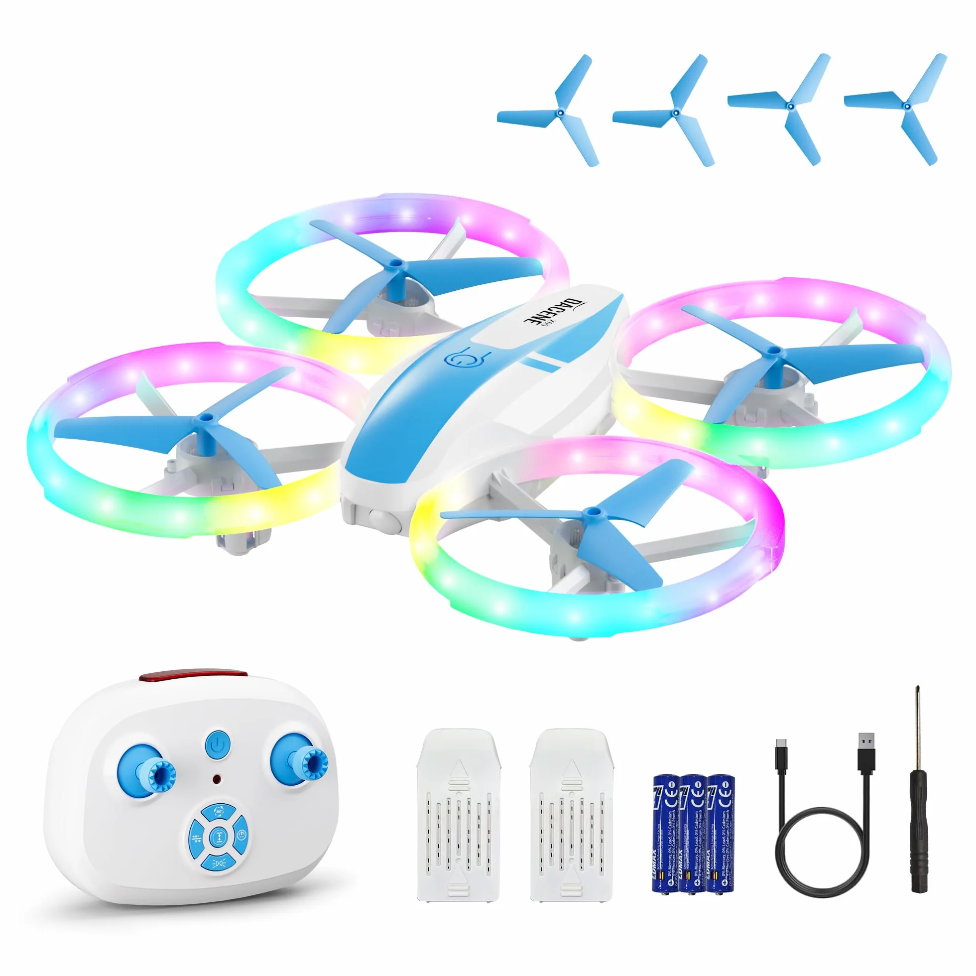 Dron para Niños con 5 Modes de Luces LED, Mini Drones Quadcopter RC para Principiantes, Retención de Altitud/360 Flip/3 Velocidades, Juguetes Regalos para Niños Niñas 8+ Años (Azul)