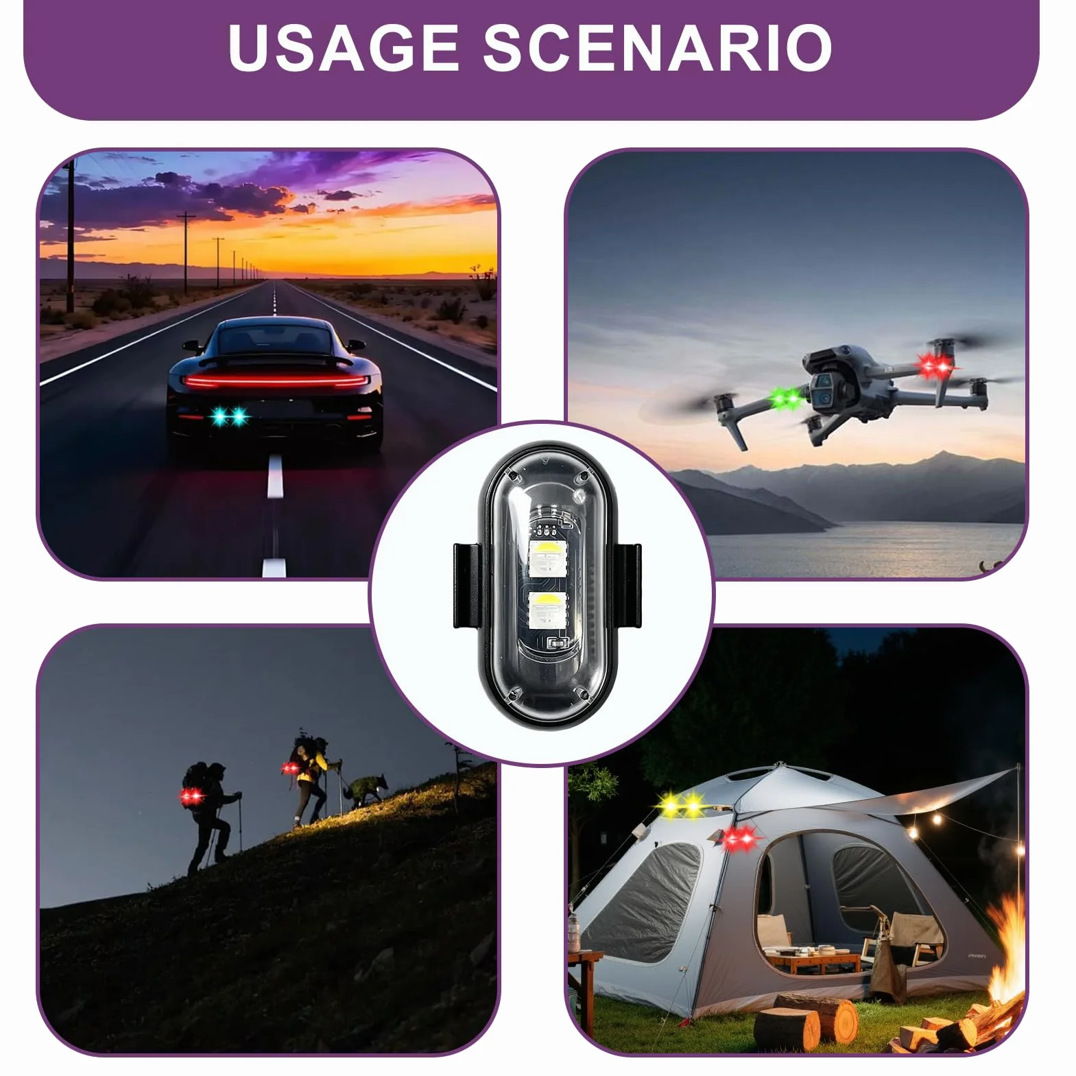 4 Pièces Luces Estroboscópicas LED Inalámbricas para Dron Coche Moto, LED Estroboscópico Luz Interior Coche con Mando a Distancia, 8 Colores y Modos de Flash, Carga USB Impermeable Anticolisión