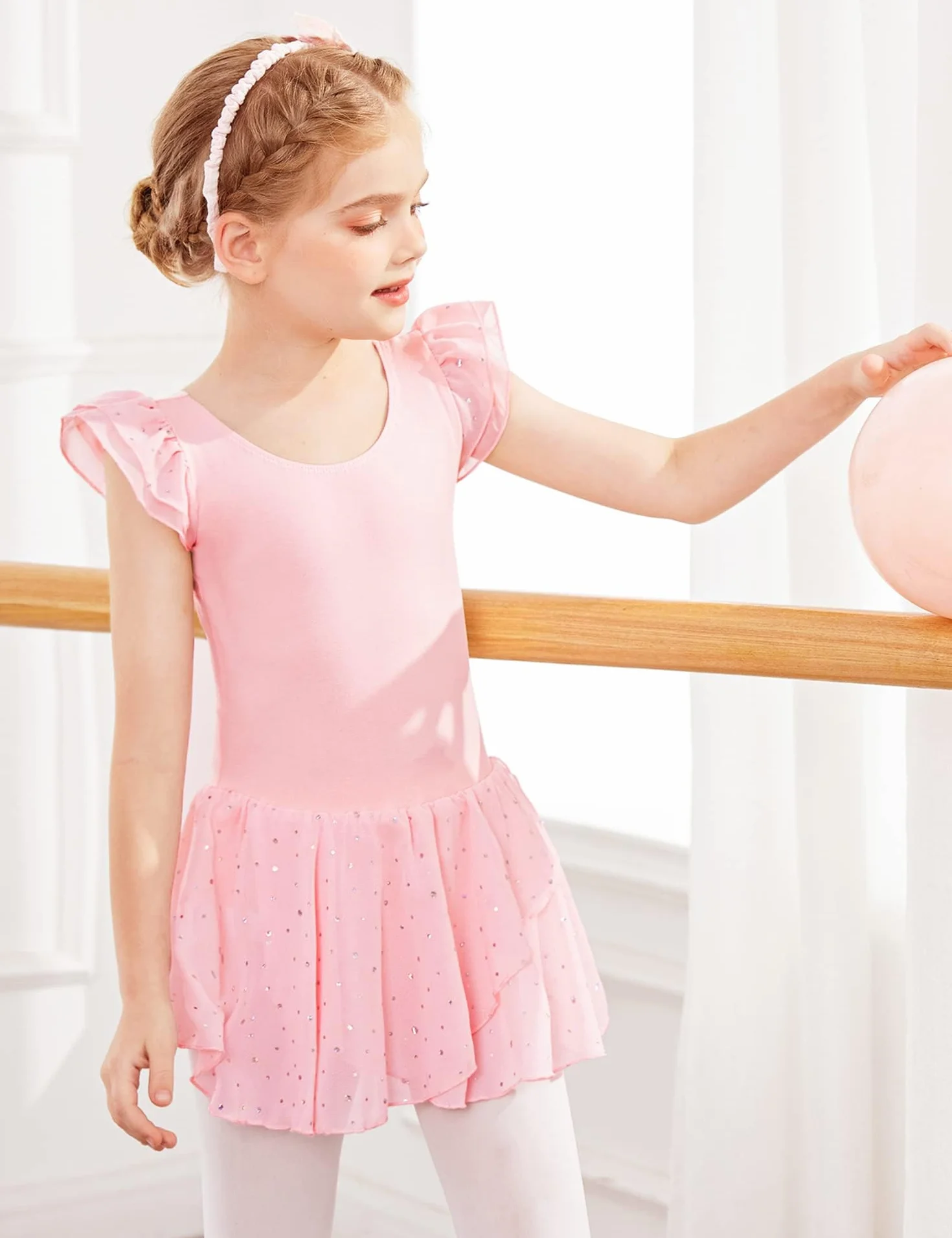 Trudge Ropa de Ballet para Niñas - Vestido Manga Corta de Algodón con Leotardo y Falda Tutú