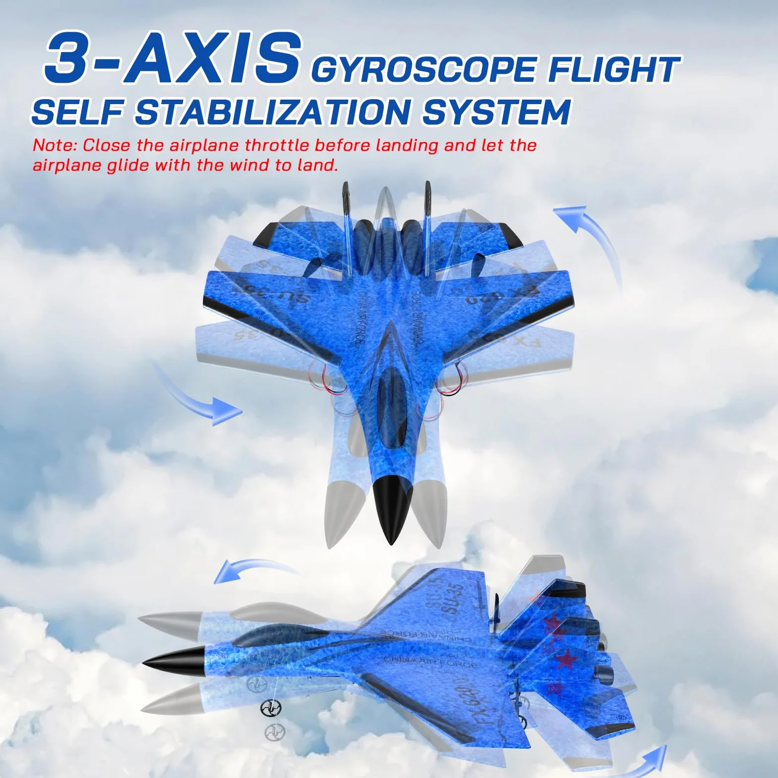 Avión Teledirigido, Avión RC 2.4GHz Avións Control Remoto Niño, Luces LED de Colores, para Niños y Principiantes, estabilizador giroscópico de 3 Ejes de Control Remoto,Azul