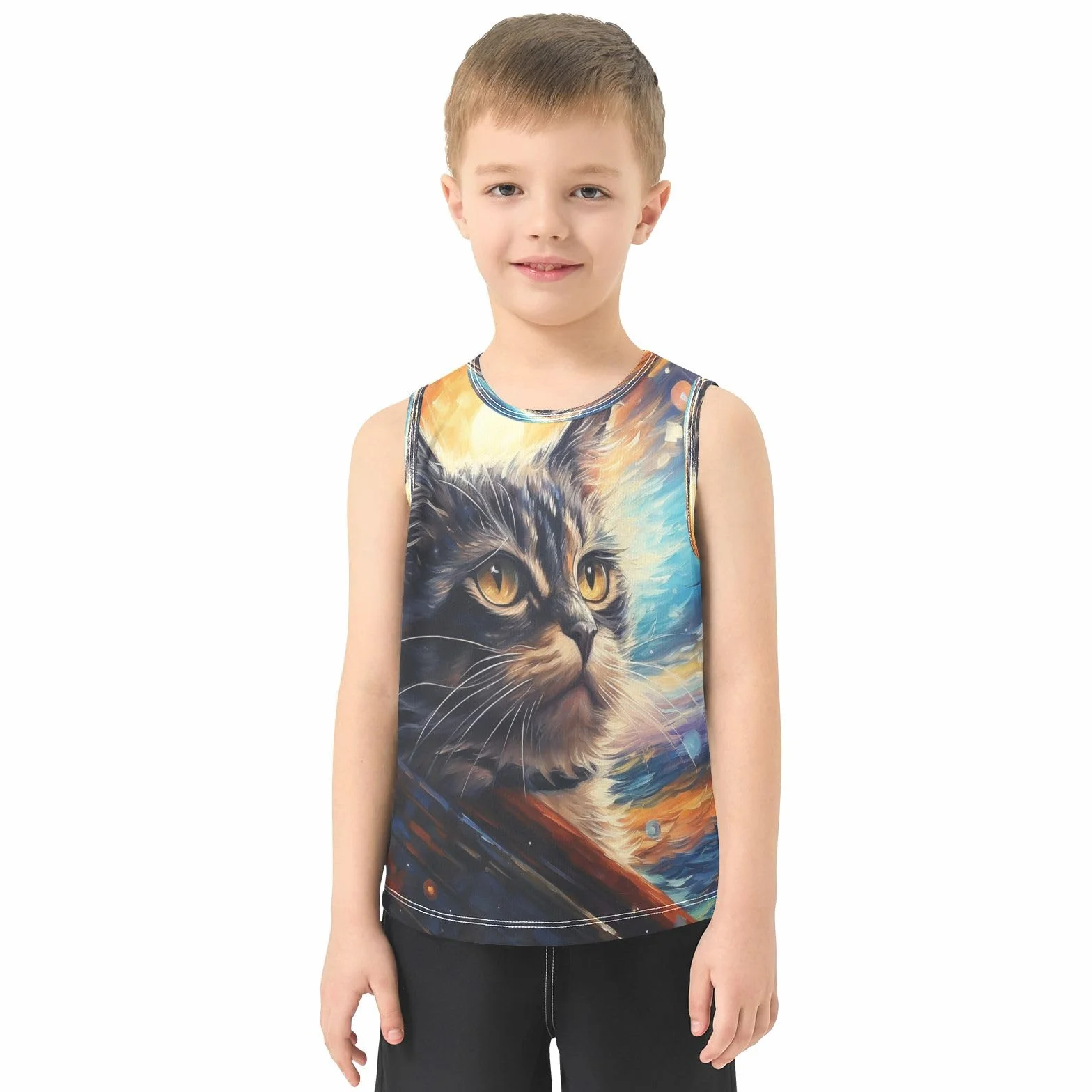 Acuarela Arte Fresco Gato Camisetas Sin Mangas Tipo Tank Top Niños Jóvenes