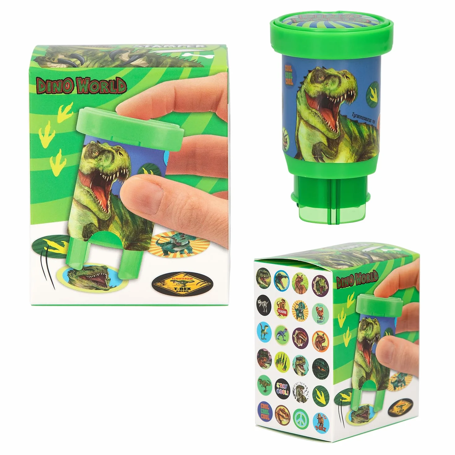 Depesche 13349 Dino World Sticker Stamper - Juego de Pegatinas para Estampar Pegatinas de Dinosaurios, Incluye Sello y 160 Pegatinas