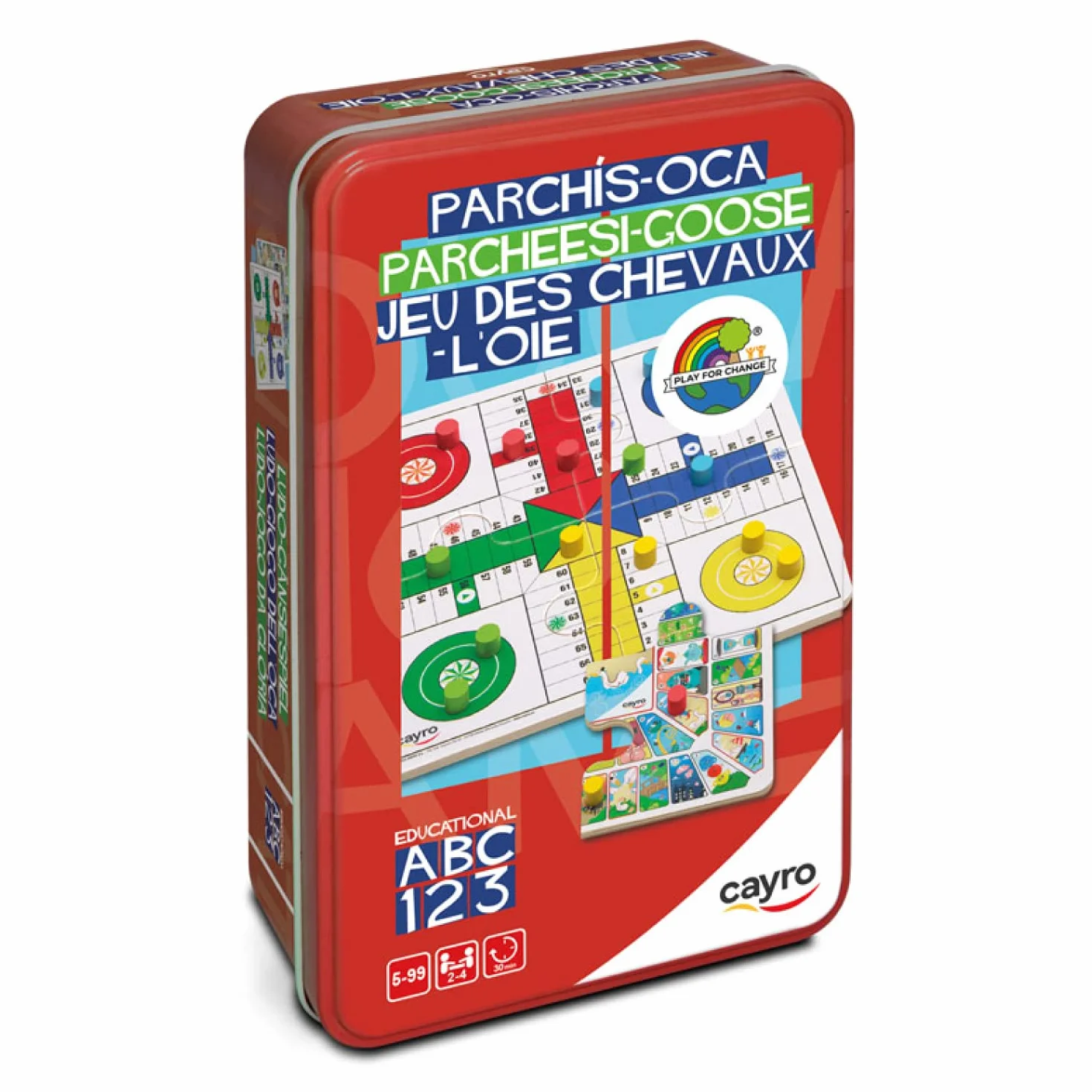 Cayro - Parchís y Oca - + 5 Años - Caja Metálica - Juego Divertido de Mesa para Niños y Adultos - Tablero, Cubiletes y Fichas de Madera - 2 a 4 Jugadores