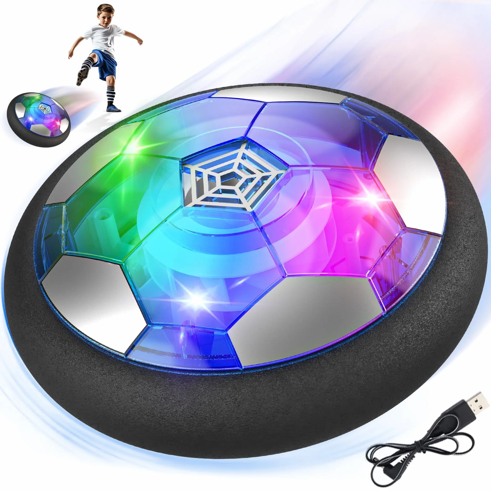 Buoeuik Balón Fútbol Flotante, Air Power Football Regalo Niño 3 4 5 6 7 8 9 Años Pelotas de Futbol Recargable Juegos Interactivos Air Hockey Soccer con Luces LED Juguetes para Niños Niñas