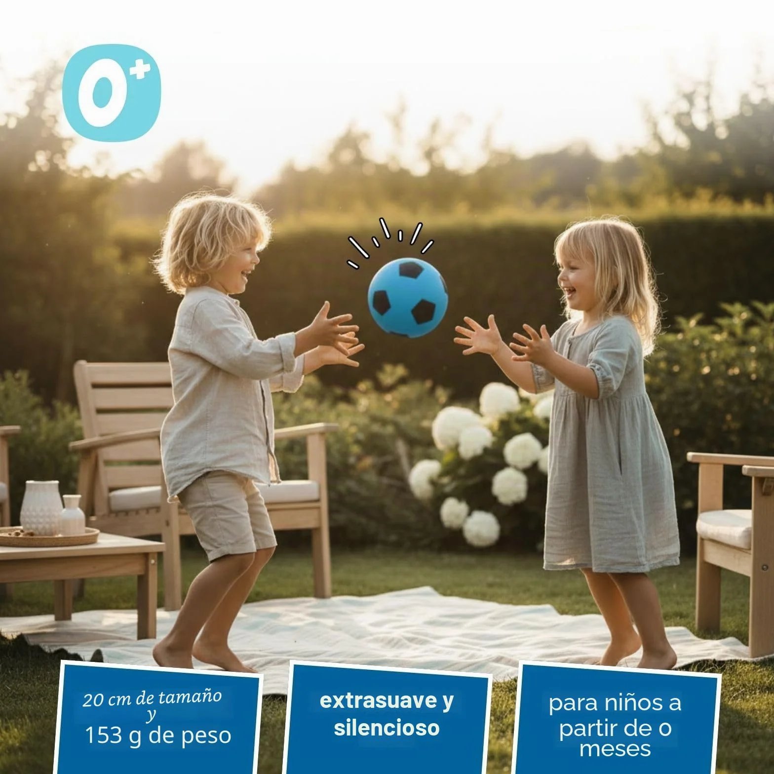 alldoro 63105 Balón de Espuma, con diseño de fútbol, para niños a Partir de 18 Meses, para Interior y Exterior, Azul, 20 cm, 153 g