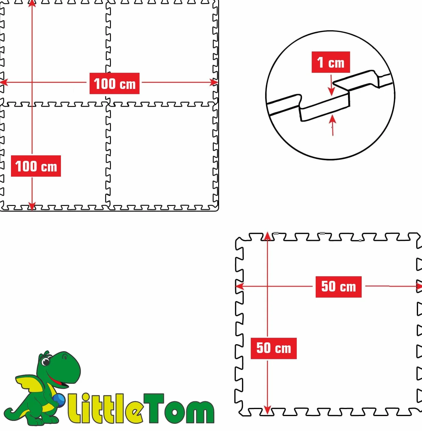 LittleTom Alfombra Puzzle Infantil Azul - 4 Piezas Encajables 50x50 cm - Colchoneta de Goma Espuma EVA 100x100 cm para Niños - Protector Suelo Acolchado sin BPA - Manta de Juegos Impermeable