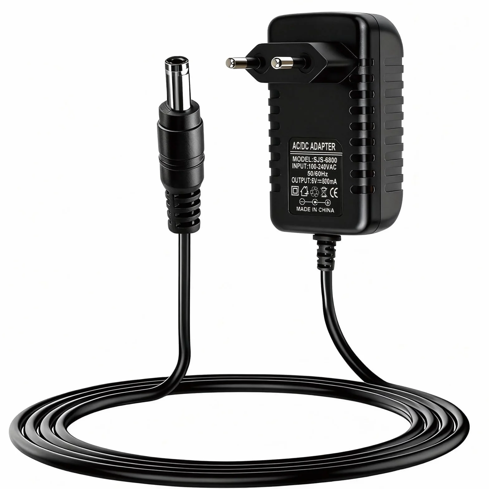 Cargador 6V 800mA para Coche Eléctrico, Adaptador Universal con Indicador LED, Compatible con Moto, Quad 6 Voltios, Conector 5.5mm x 2.1mm (Negro)