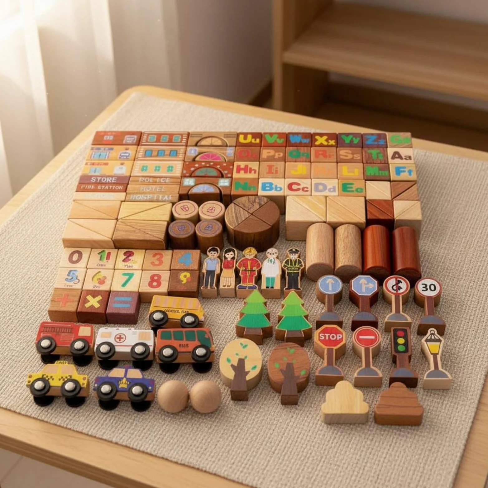 Amagogo 118 Piezas Bloques de Construcción Infantiles Bloques Apilables Juego Educativo Juguete de Madera Ciudad para Construir Reconocimiento de Letras
