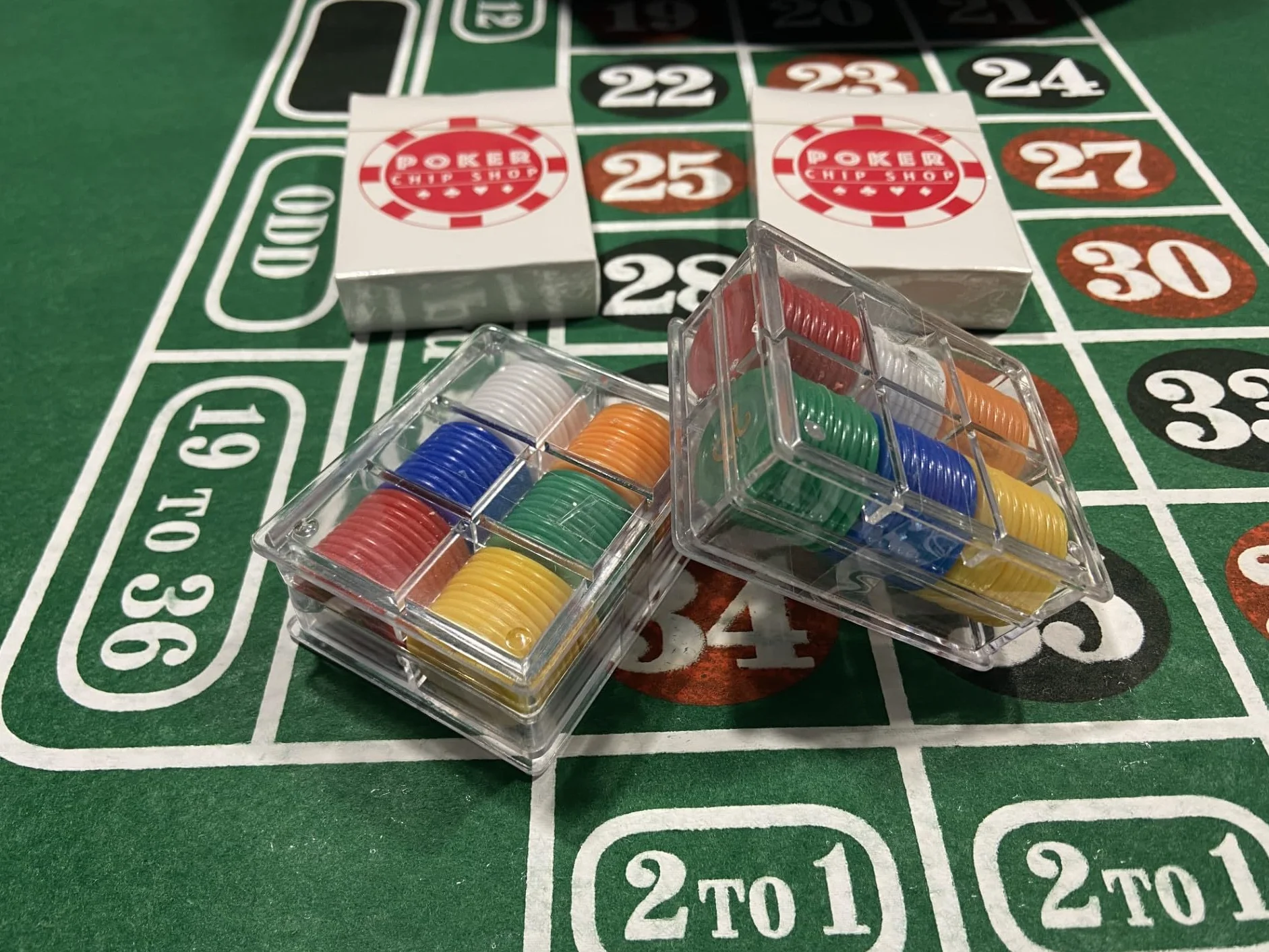 BOXED ROULETTE SET - Large Wheel, Felt, Rake, Balls, Marker + 50 Chips