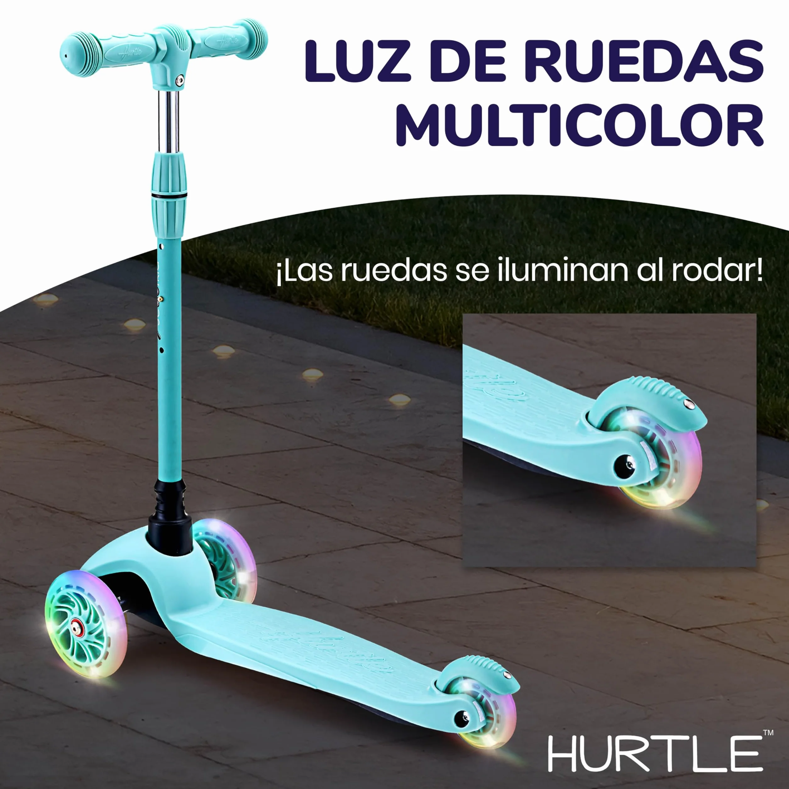 Hurtle Patinete, Scooter para niños, 3 Ruedas, Liviano, Luces LED, Antideslizante