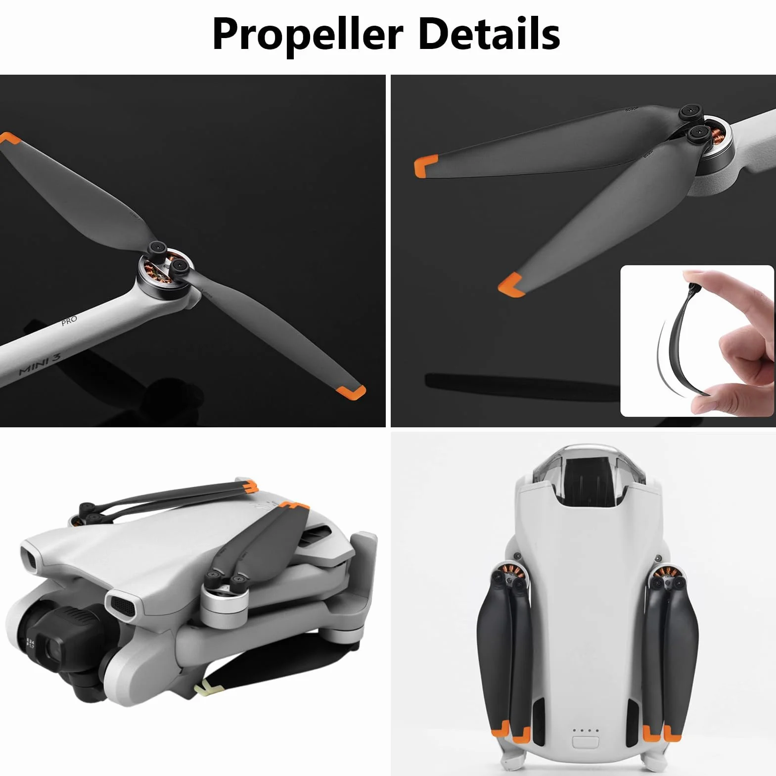 Bocguy 16 Pcs Drone Mini 3/4 Pro Hélices, Drones Hélices für para 3/4 Pro Accesorios Reemplazo con 24 Tornillos & 2 Destornillador, Bajo Ruido & Estable (Naranja)