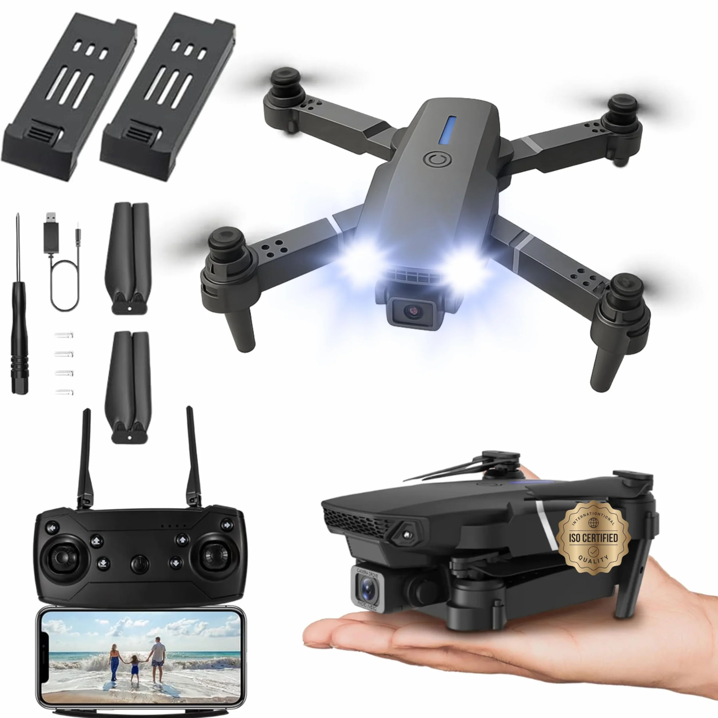 Dron con Camara 720p y 3 Modos de Potencia. Dron para Principiantes con 2 Baterías y 20 Minutos de Vuelo. Drone con Fácil Manejo desde App Gratis. Dron para Niños y Adultos Fácil de Volar con Giros 3D