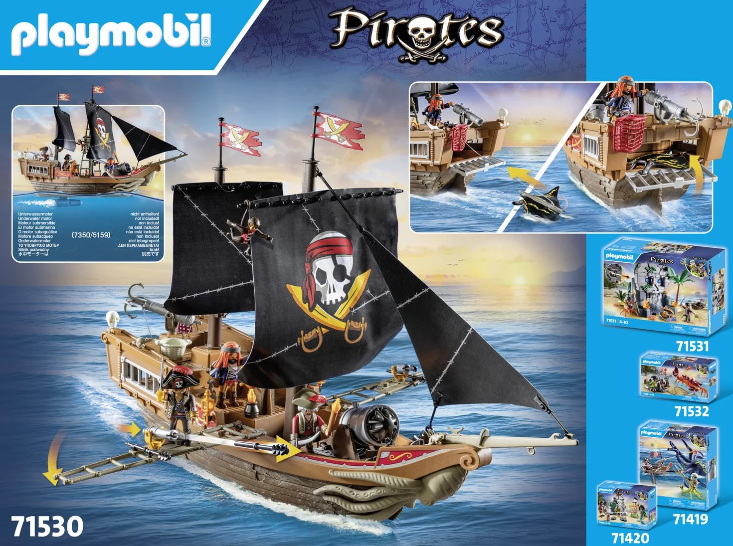 PLAYMOBIL Pirates 71530 Gran Barco Pirata, emocionante Batalla Naval y búsqueda Secreta de Tesoros en Alta mar, Incluyendo cañones, proyectiles y Ancla, Juguetes para niños a Partir de 4 años