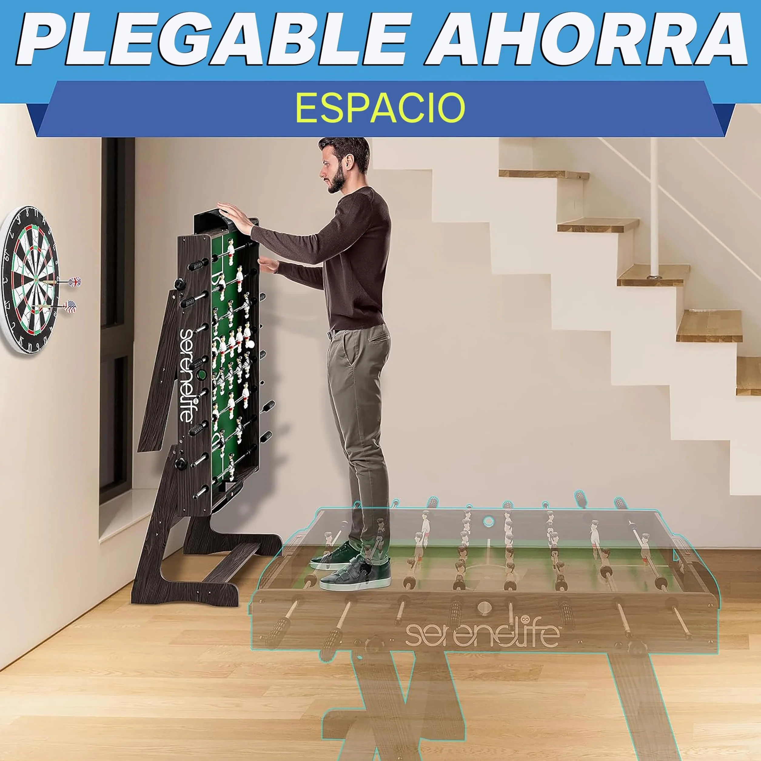Serenelife futbolin, Tamaño competitivo de 48”, Futbol, para la casa, Sala de Juegos, Arcade