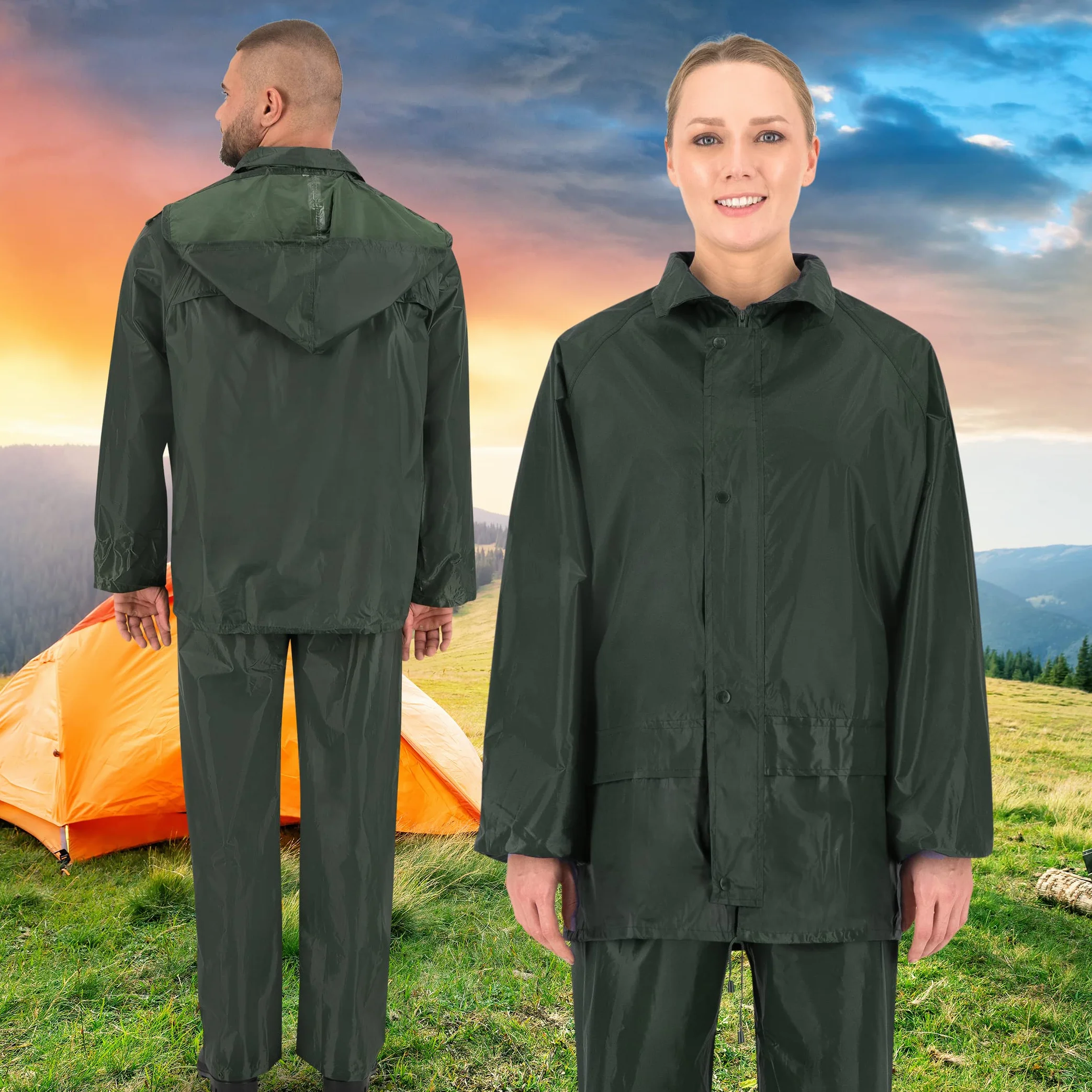 BWOLF Himalaya Traje de Lluvia Impermeable Hombre Mujer Chaqueta Pantalones 2 Bolsillos