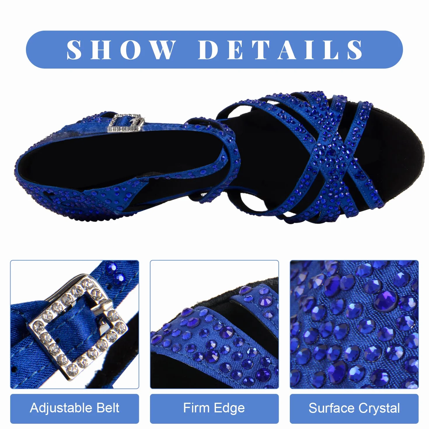 Zapatos de Baile Latino para Mujer con Diamantes de Imitación Salsa Tango Bachata, Azul 6cm Tacón, 36 EU