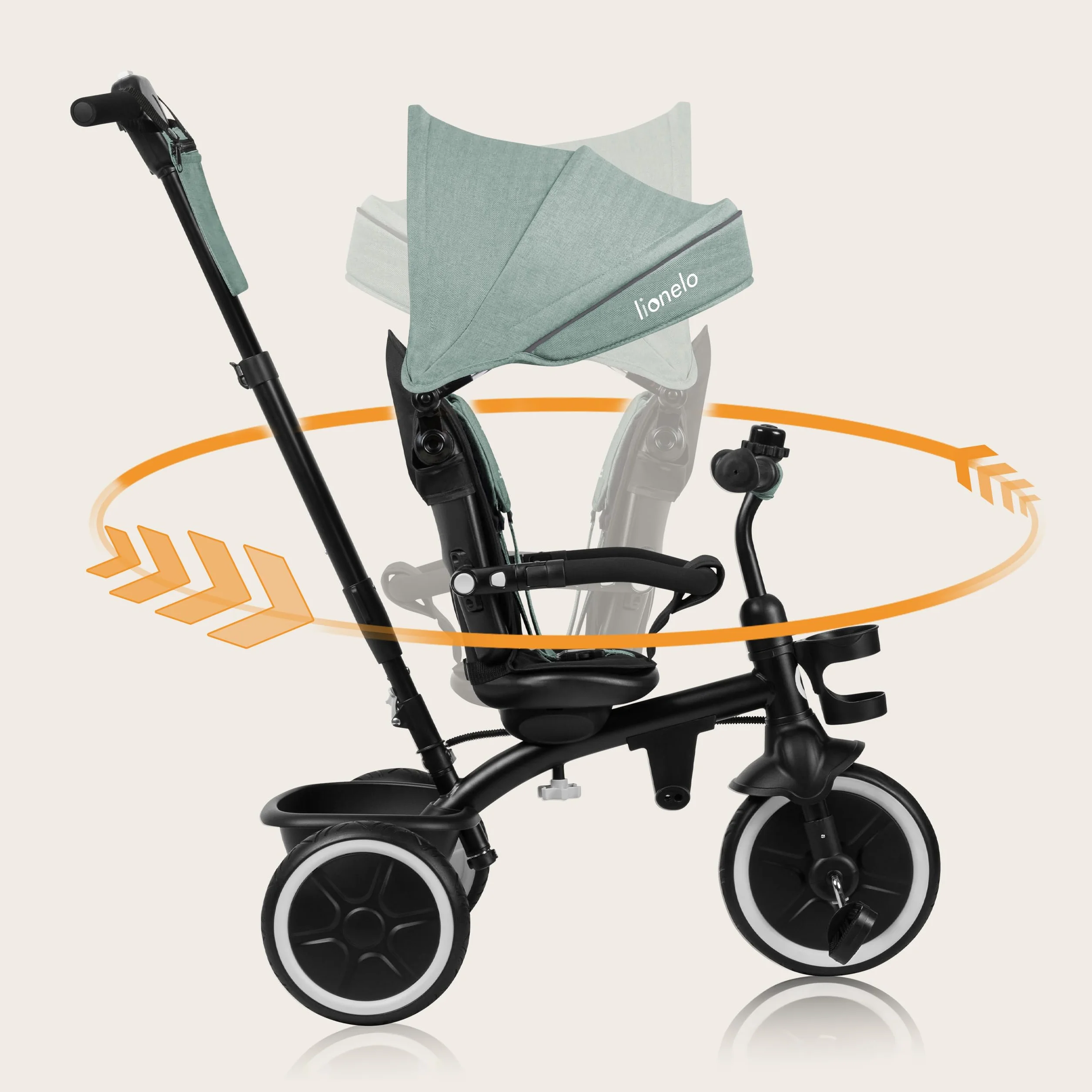 LIONELO Berry Triciclo Multifuncional de Paseo Silla de Paseo de 9 Meses a 5 años a 25 kg Ruedas Grandes de PU, Triciclo Asiento Giratorio 360° Montaje sin Herramientas