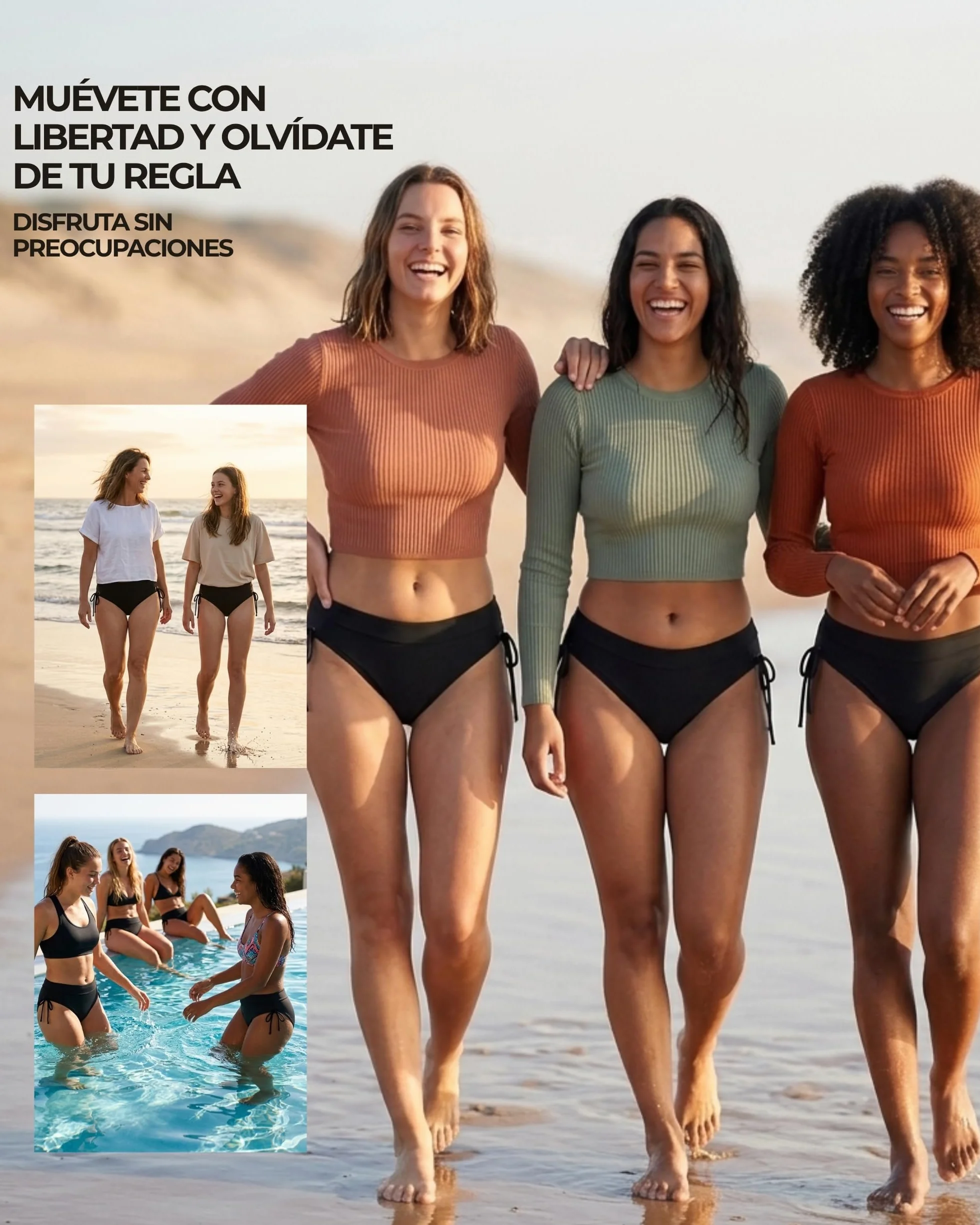 Bañador Menstrual Niñas Mujer Tecnología AquaSecure Flujo Ligero Medio Adolescentes 10-16 Años Piscina Playa OEKO-TEX