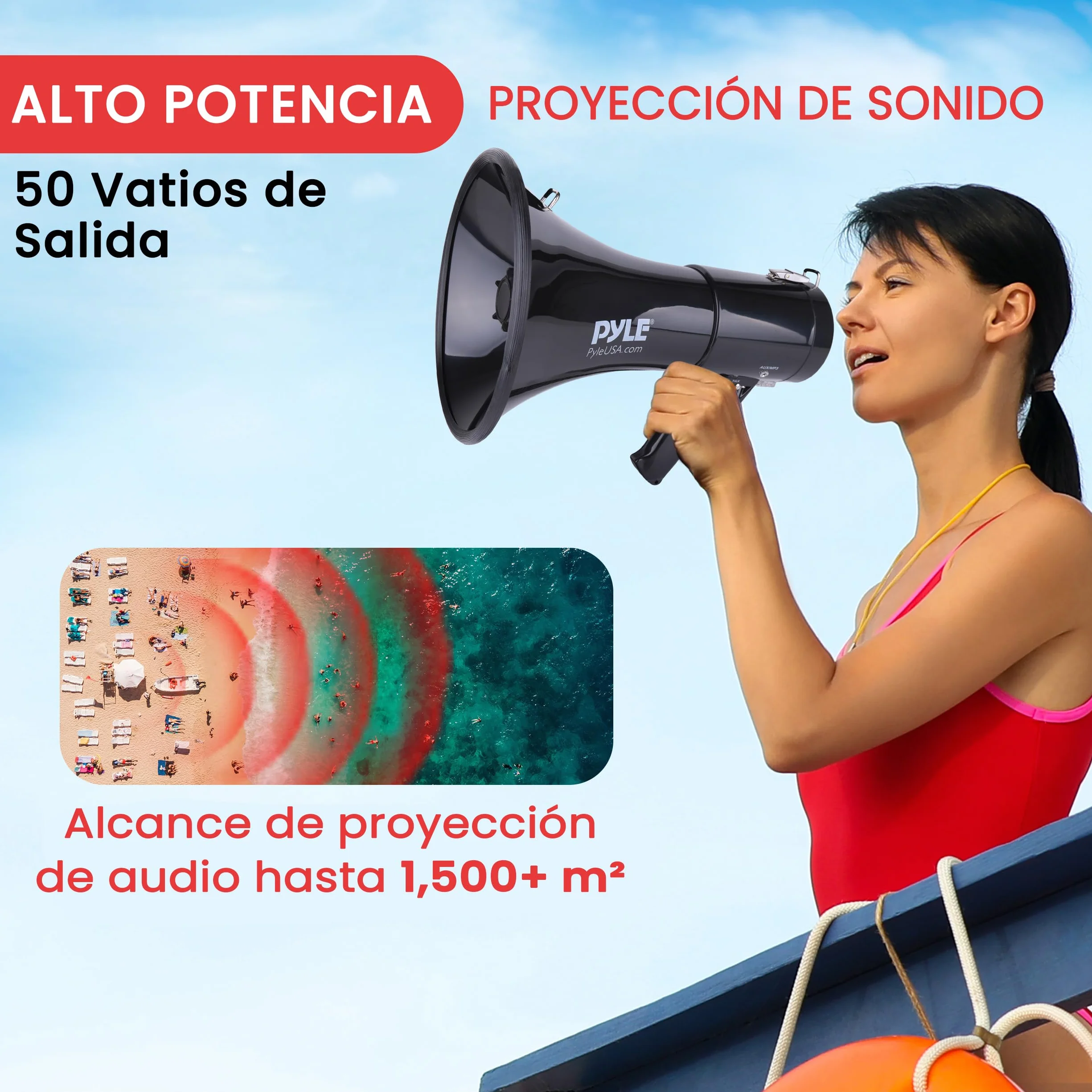 Pyle Megafono Portatil 50V Sirena Control de Volumen