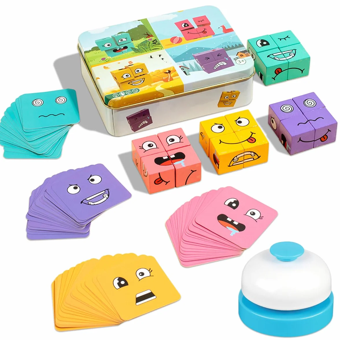 Cubo de Que Cambia la Cara, Juguete de Rompecabezas Montessori, Rompecabezas de Cubo de de Madera, Juego de 3D para niños de 3 años en adelante (con Campana)