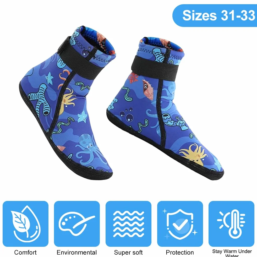 Calcetines de Neopreno 3 mm Antideslizante Térmico para Niño y Niña Buceo Escarpines Voley Playa Surf 31-33