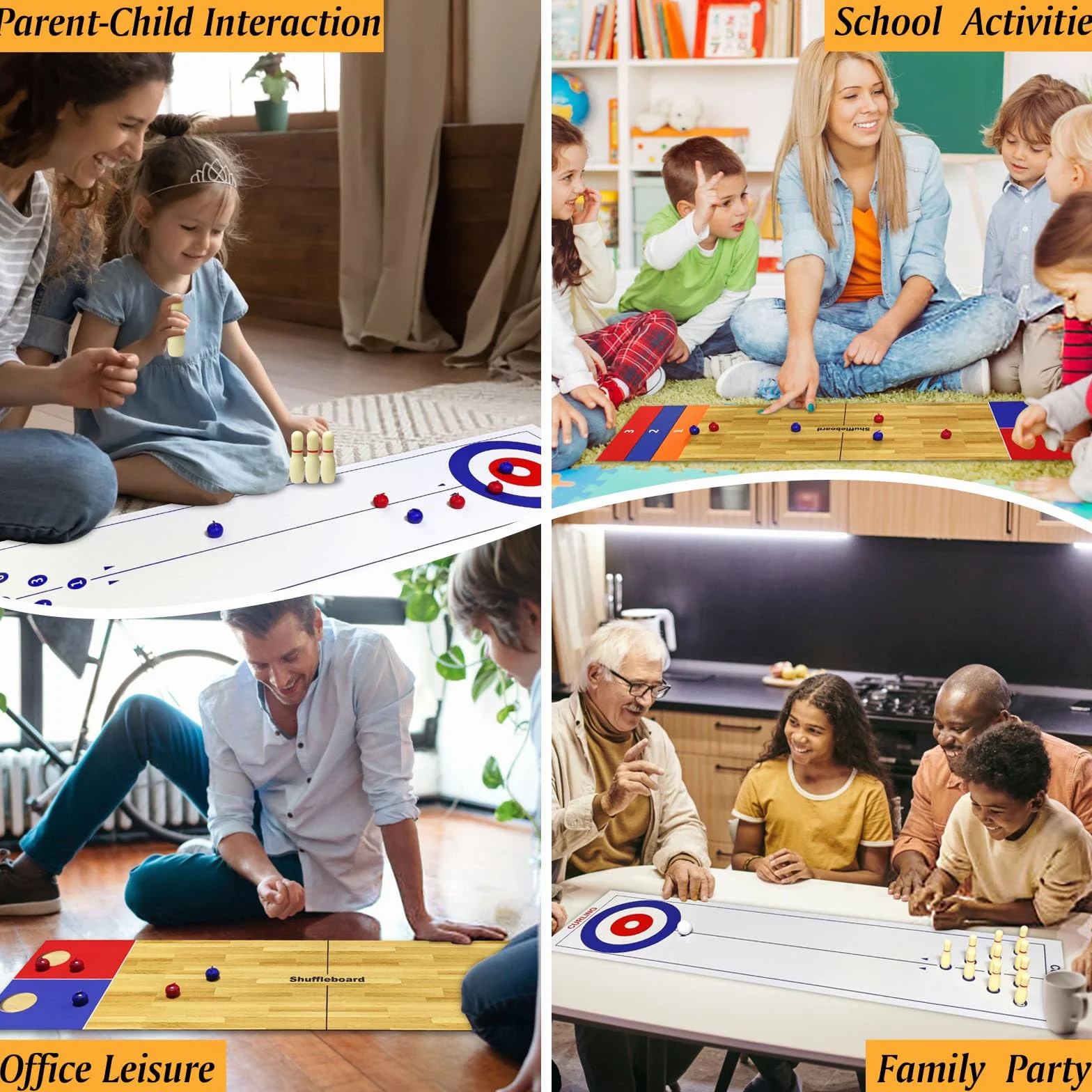 Juego de mesa 4 en 1, juego de mesa de Shuffleboard, juego de bowling curling cornhole juego interactivo ideal para la escuela, el hogar, la oficina, la fiesta