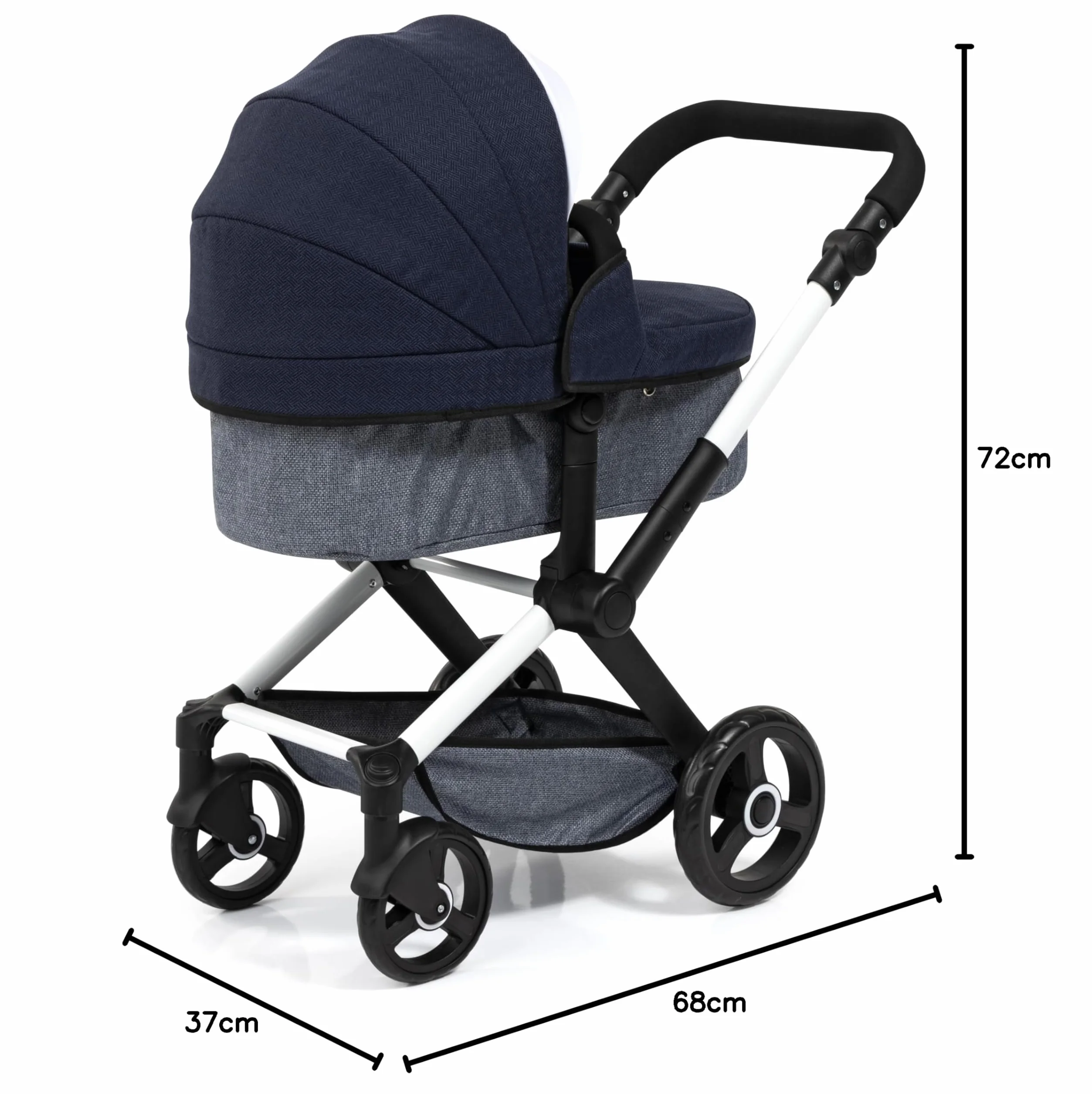 Bayer Design Cochecito de muñeca Xeo, Carro para muñecas, Bolsa, Convertible, Regulable en Altura