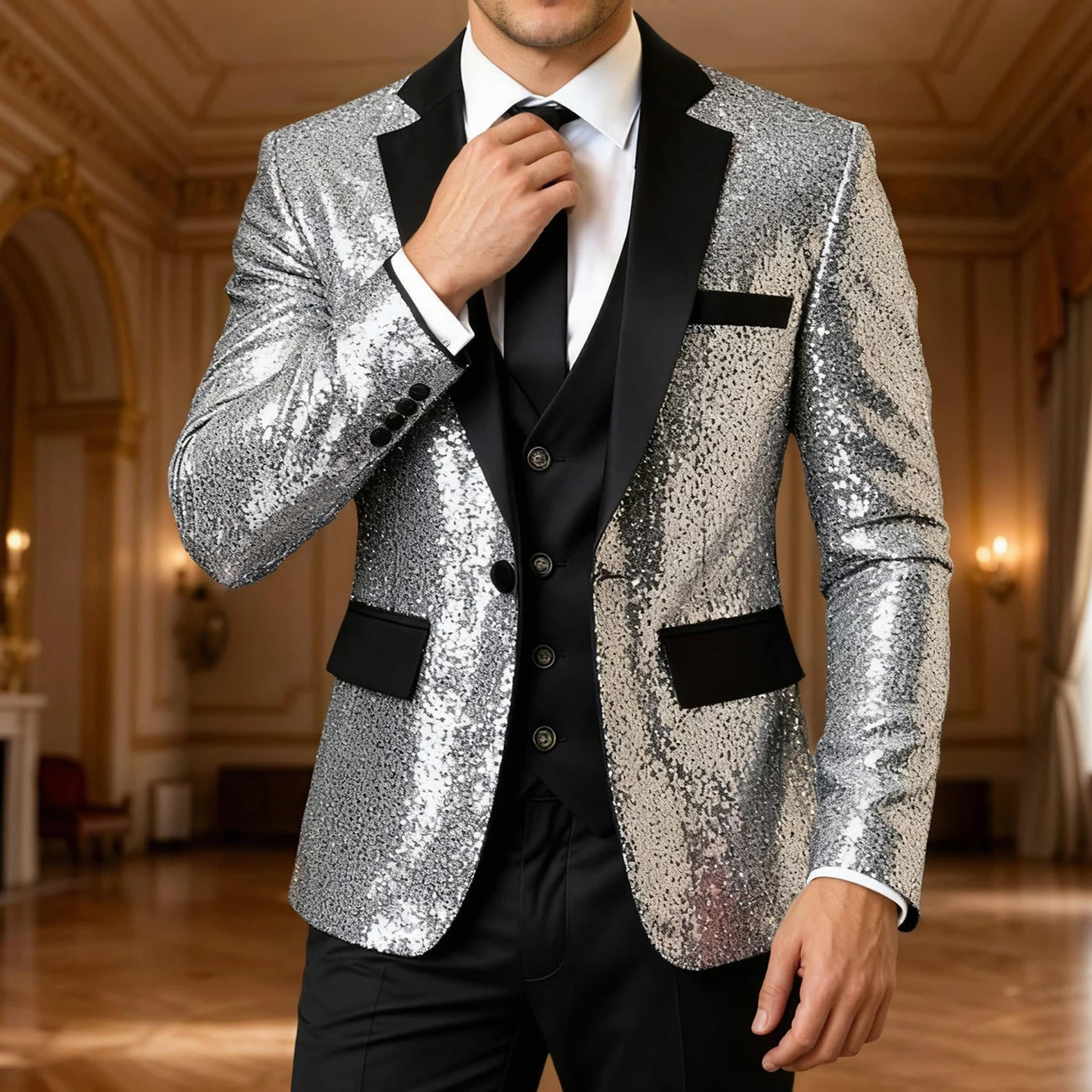 Disfraz de carnaval con lentejuelas para hombre, con alas para escenarios y fiestas, manga larga