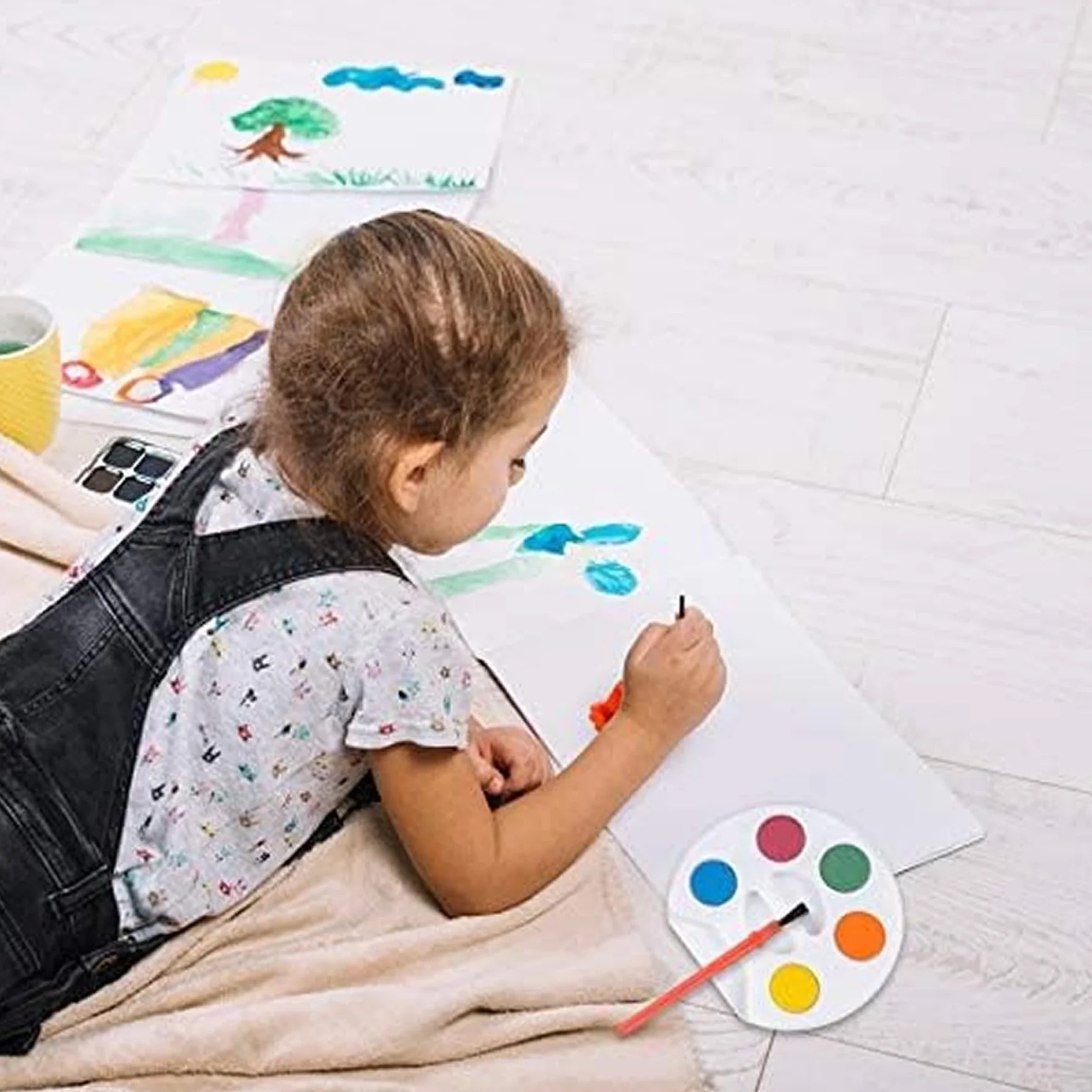 Bedwina Mini set de acuarelas para niños (paquete al por mayor de 24): 5 acuarelas, paleta y pincel, para fiestas artísticas y suministros para fiestas de pintura
