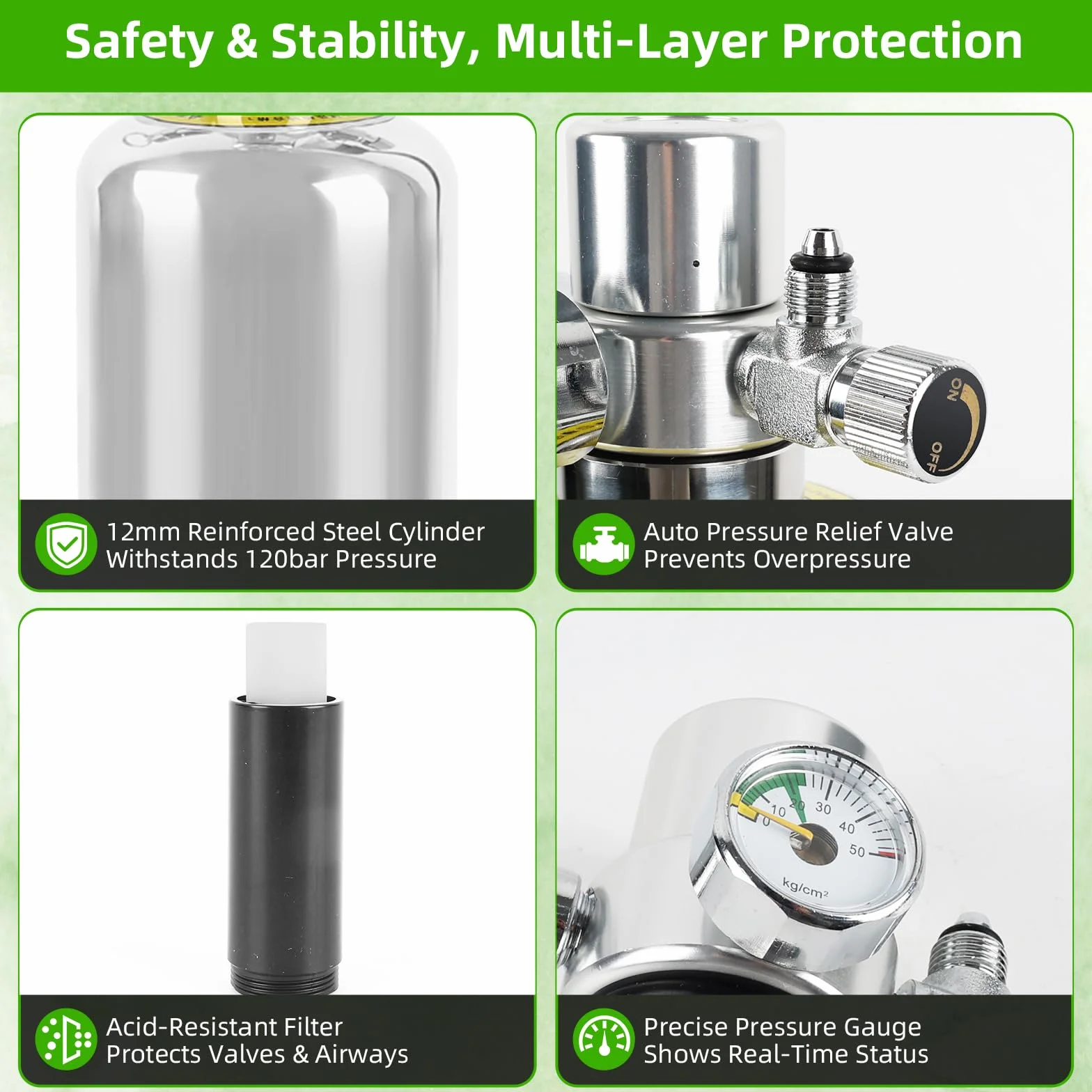 Kit Generador de CO2 para Acuario, Botella 2L Acero Inoxidable con Electroválvula y Contador de Burbujas