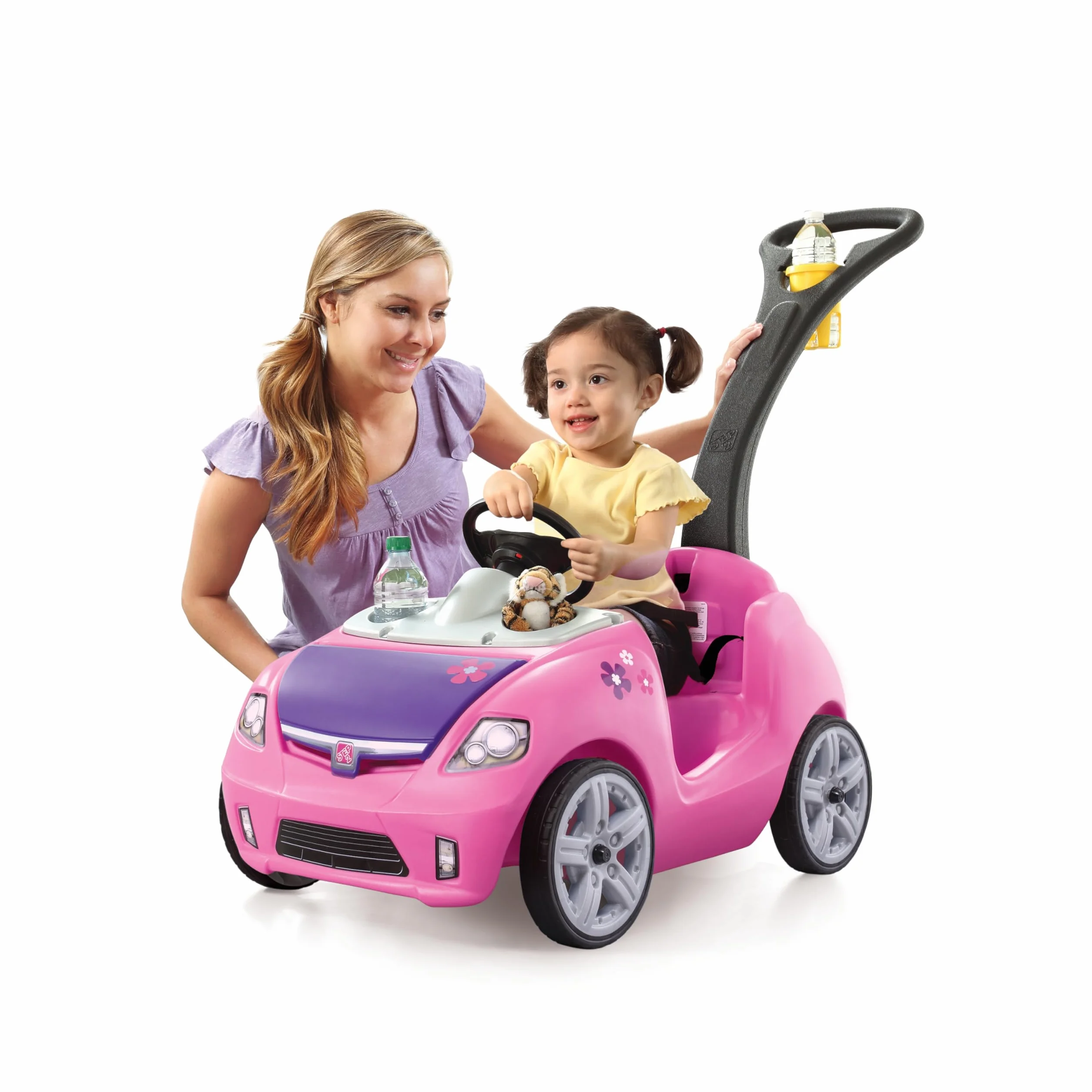 Step2 Whisper Ride Coche para ninos en Rosa | Carro Infantil con Barra de Empuje | Vehiculo para ninos/Juguete a Partir de 1.5 Anos