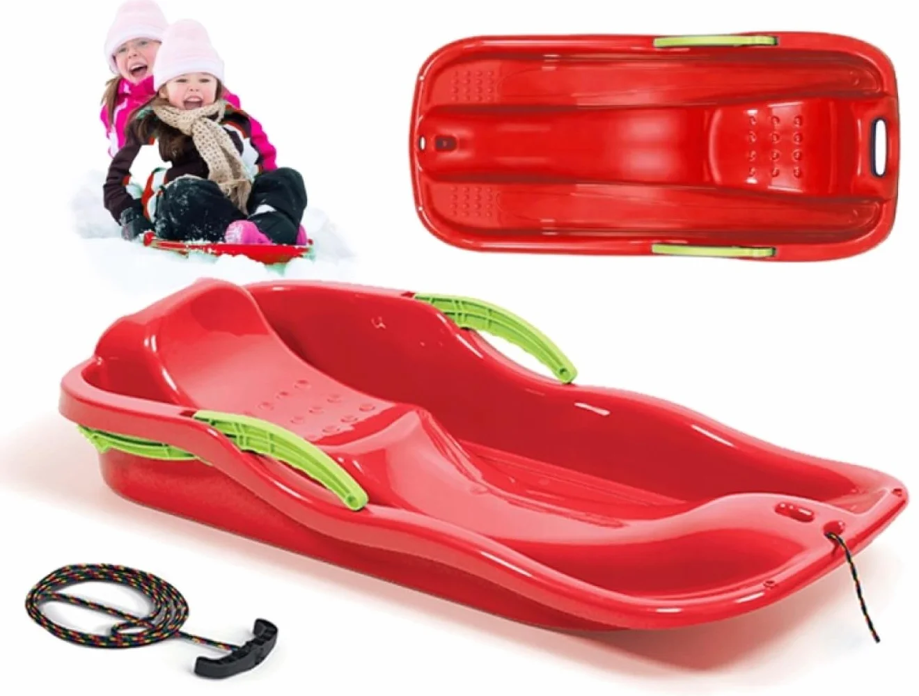 Deslizador de nieve para niños de plástico con cuerda de tracción y freno
