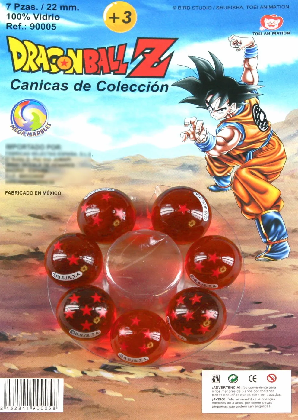Canicas Dragon Z, 7 Bolas de Cristal 22mm rotuladas de 1 a 7 Estrellas