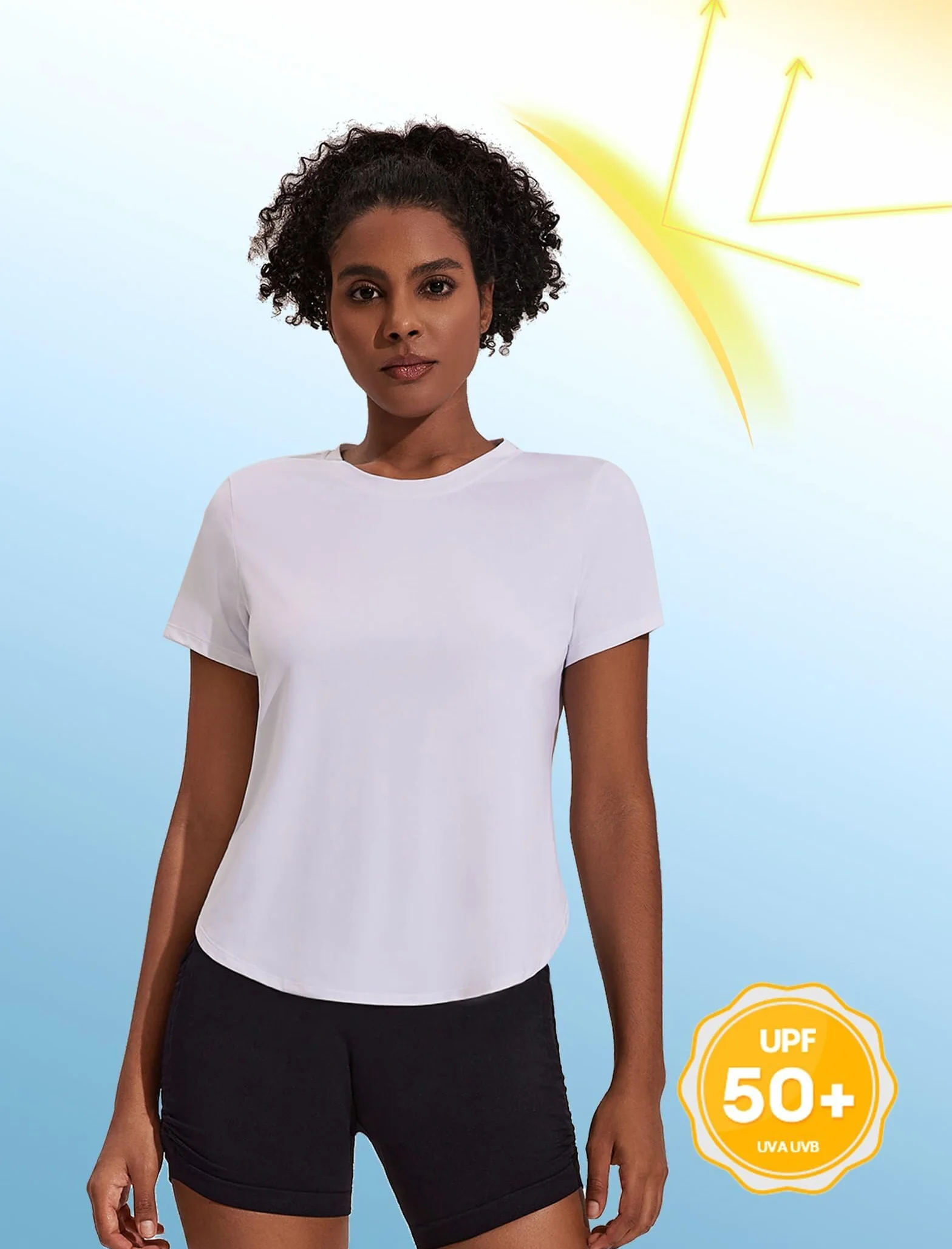 PINSPARK Camiseta Deportiva Mujer Manga Corta Protección Solar UPF 50+ Secado Rápido UV Yoga