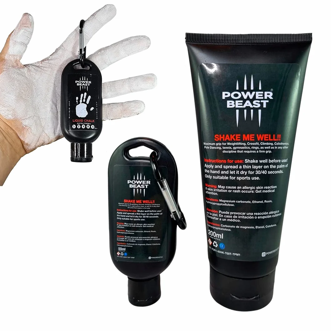 Pack Magnesio Líquido 200Ml + 50ML + 60Gr, Bola Tiza Magnesio Rellenable, Liquid Chalk, Tiza Líquida para Gimnasio, Calistenia, Halterofilia