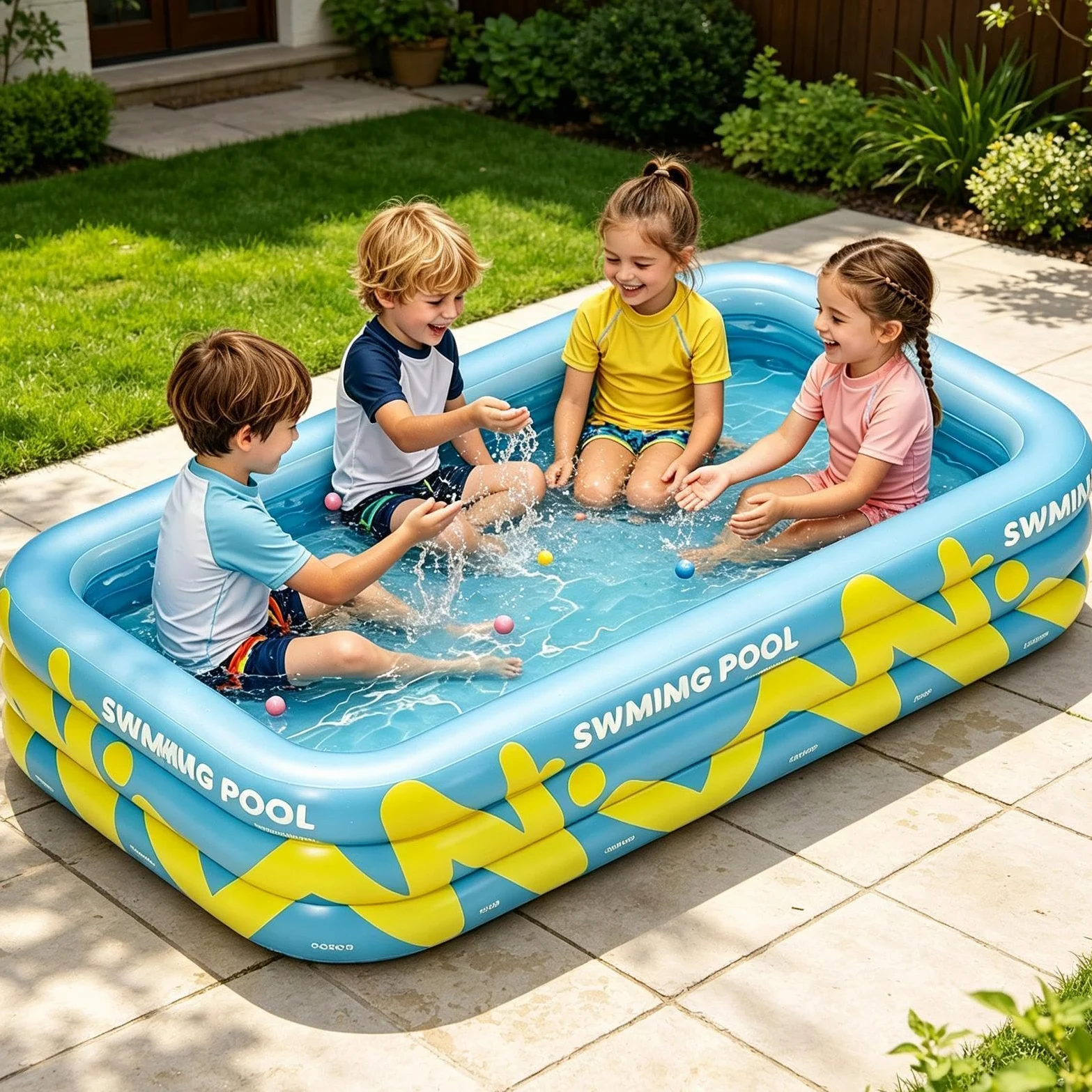 Piscina Hinchable Infantil 2,1 x 1,45 x 0,56 Metros Parque De Bolas | Piscina Para Verano Patio Exterior Jardín Césped Parque Juegos Y Natación Al Aire Libre Y