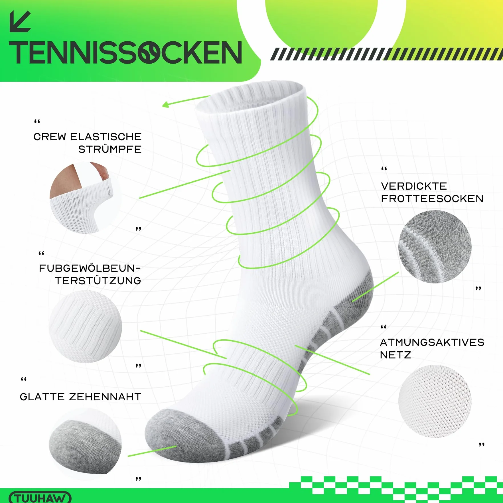 Calcetines de Running Hombre Mujer Algodón Negro Blanco Gris 6 Pares