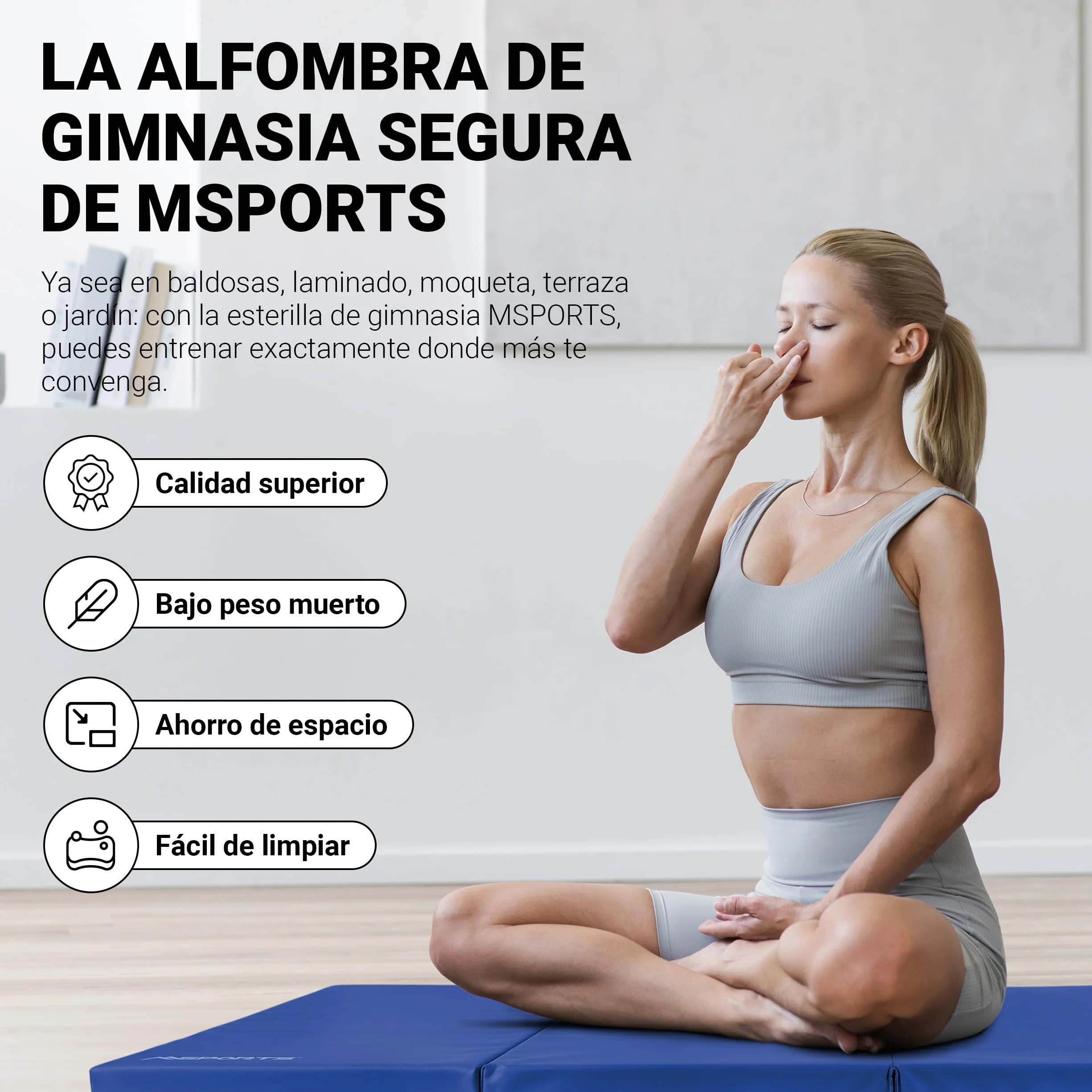 MSPORTS Esterilla de gimnasia plegable 190 x 80 x 5 cm para casa y niños