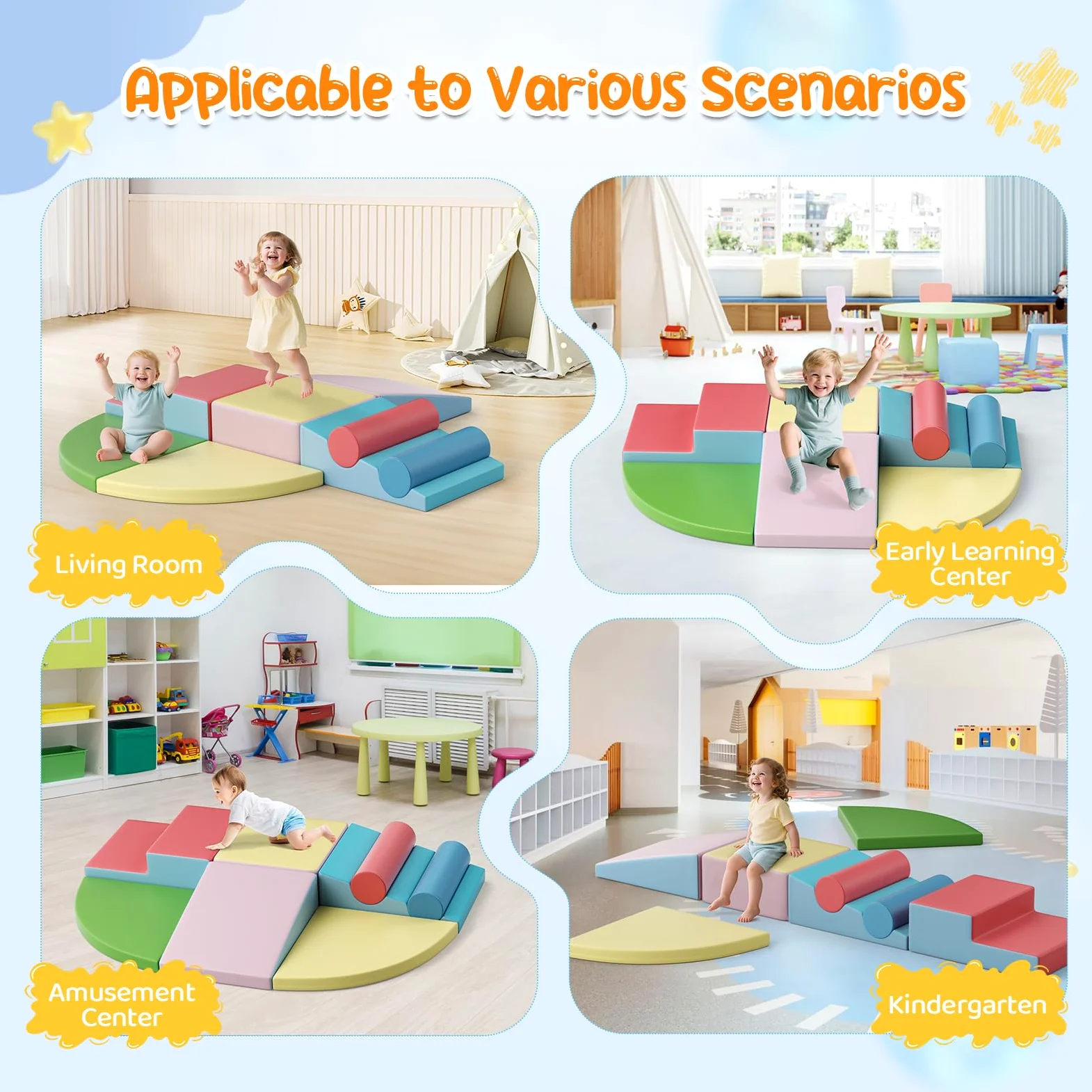 8p - Bloques de escalada blancos para niños, bloques de escalada para bebés, revestimiento de PU resistente a los arañazos, fácil de limpiar, cierre de cremallera oculta, espuma de alta