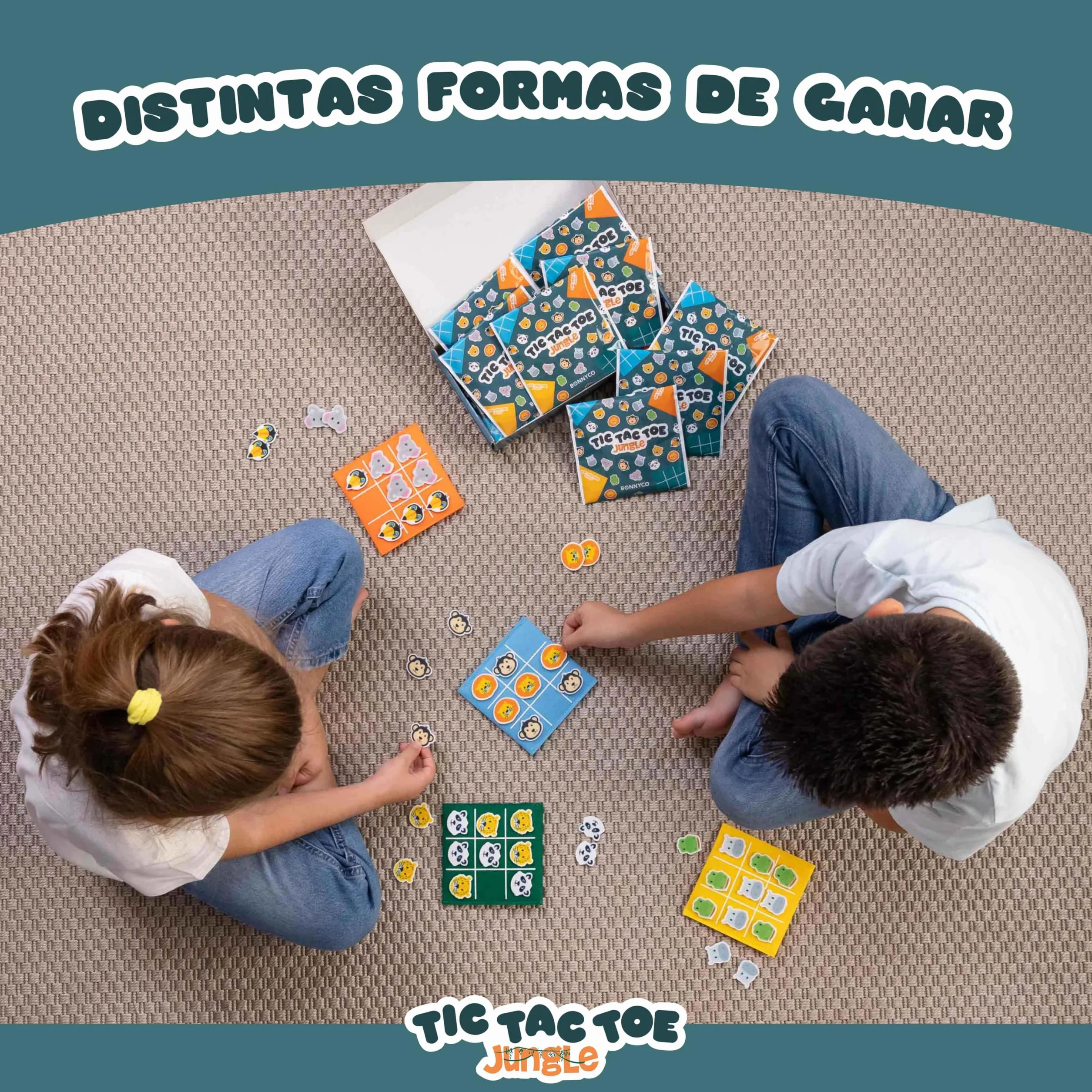 BONNYCO Tres en Raya Niños Animales, Pack 16 Regalos Cumpleaños Colegio, Mini Juegos 3 en Raya