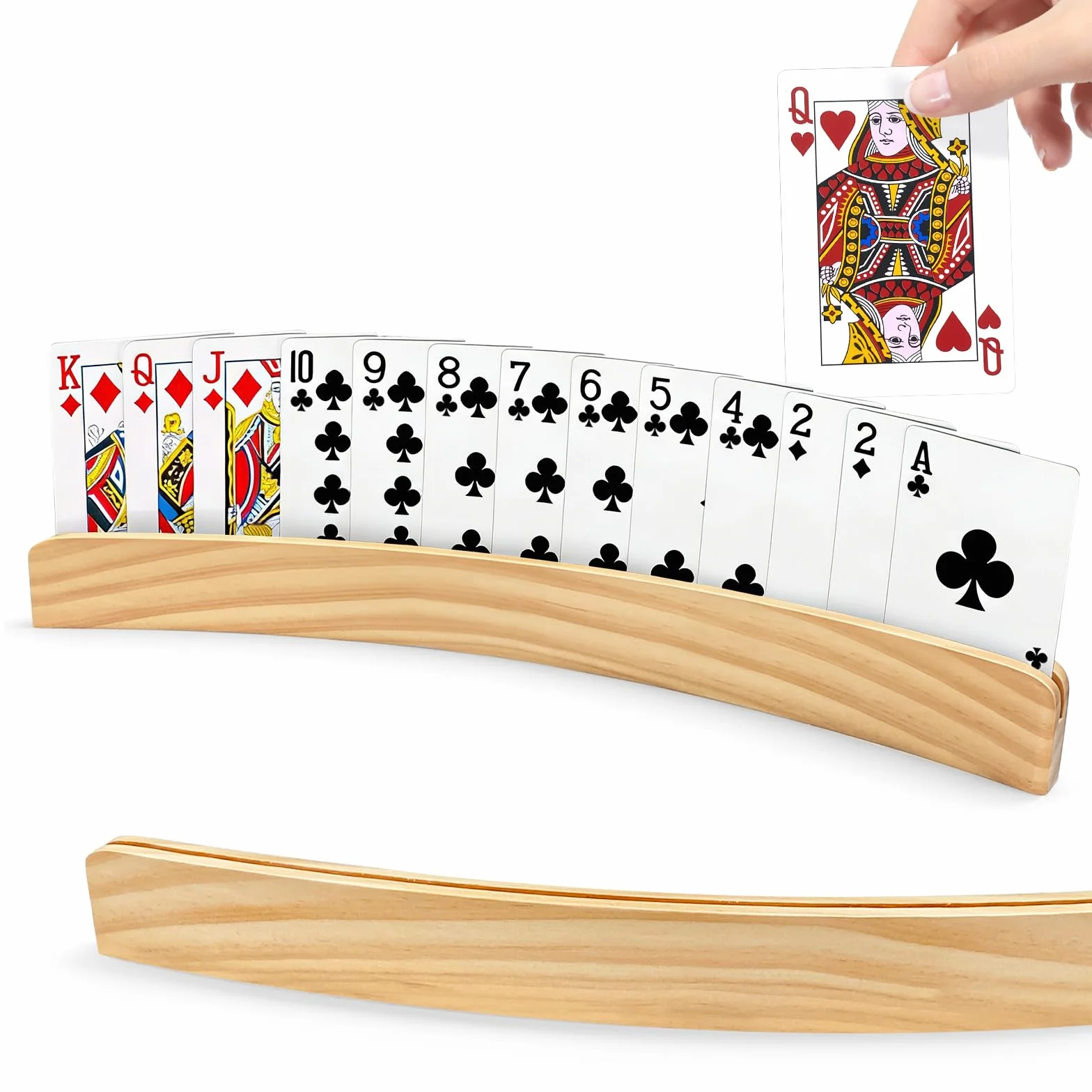 2 Piezas Soporte para Naipes de Madera 33cm, Playing Card Holder, Soporte Cartas Manos Libres, Apto Adultos y Personas Mayores (Amarillo)